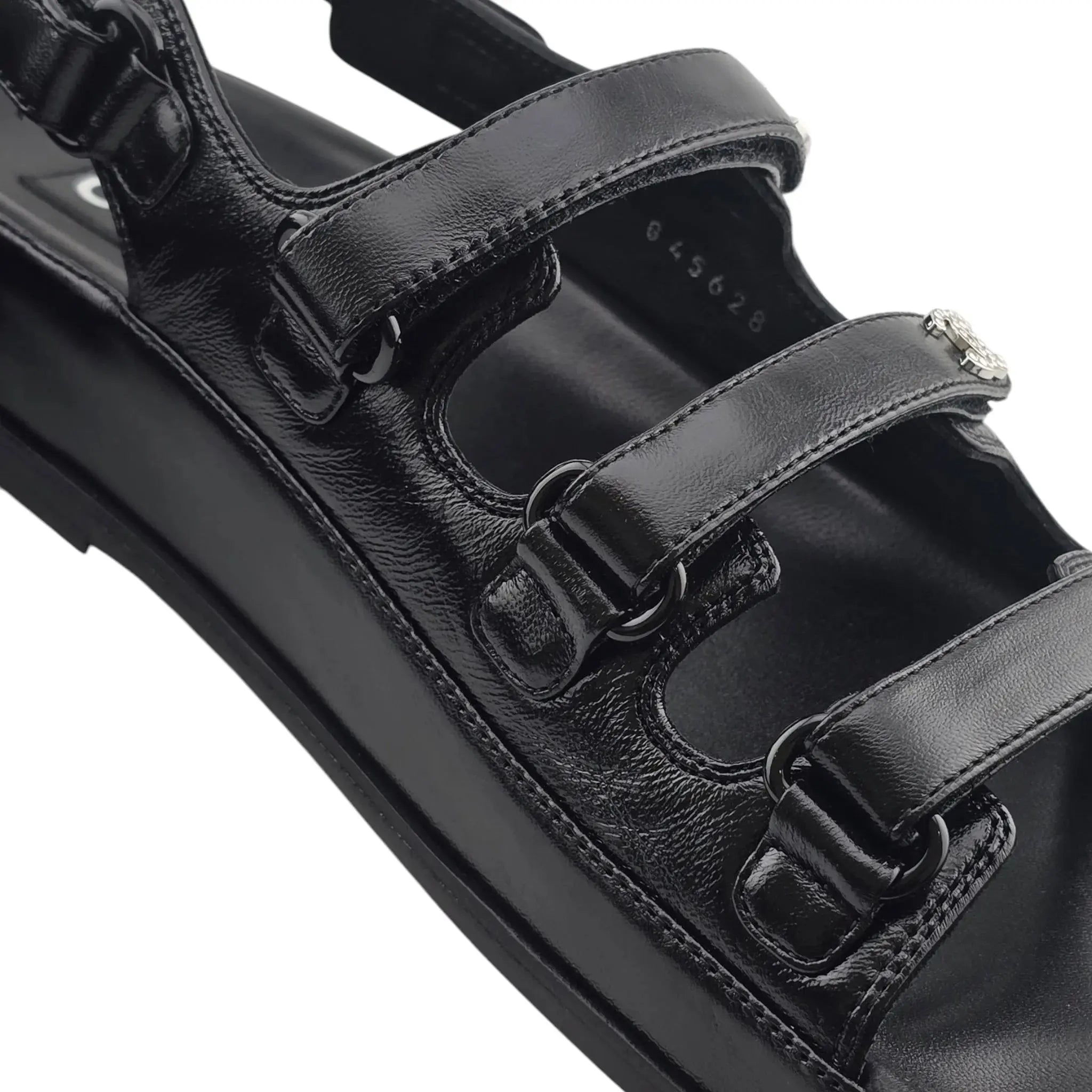 Chanel CC Black Lambskin Crystal Sandals - 39 CHANEL