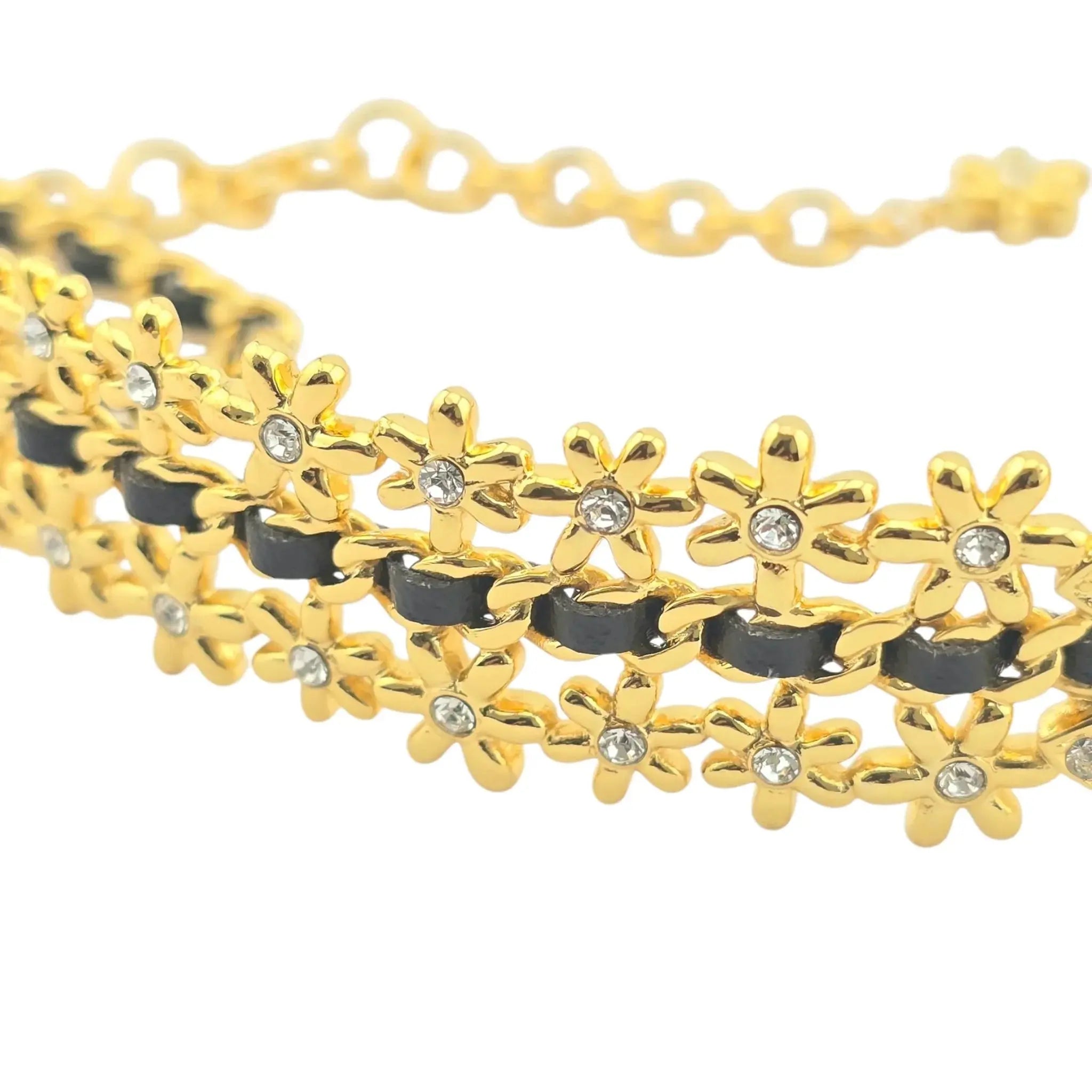 Chanel CC Choker Floral Gold Black Leather Necklace 2023 CHANEL