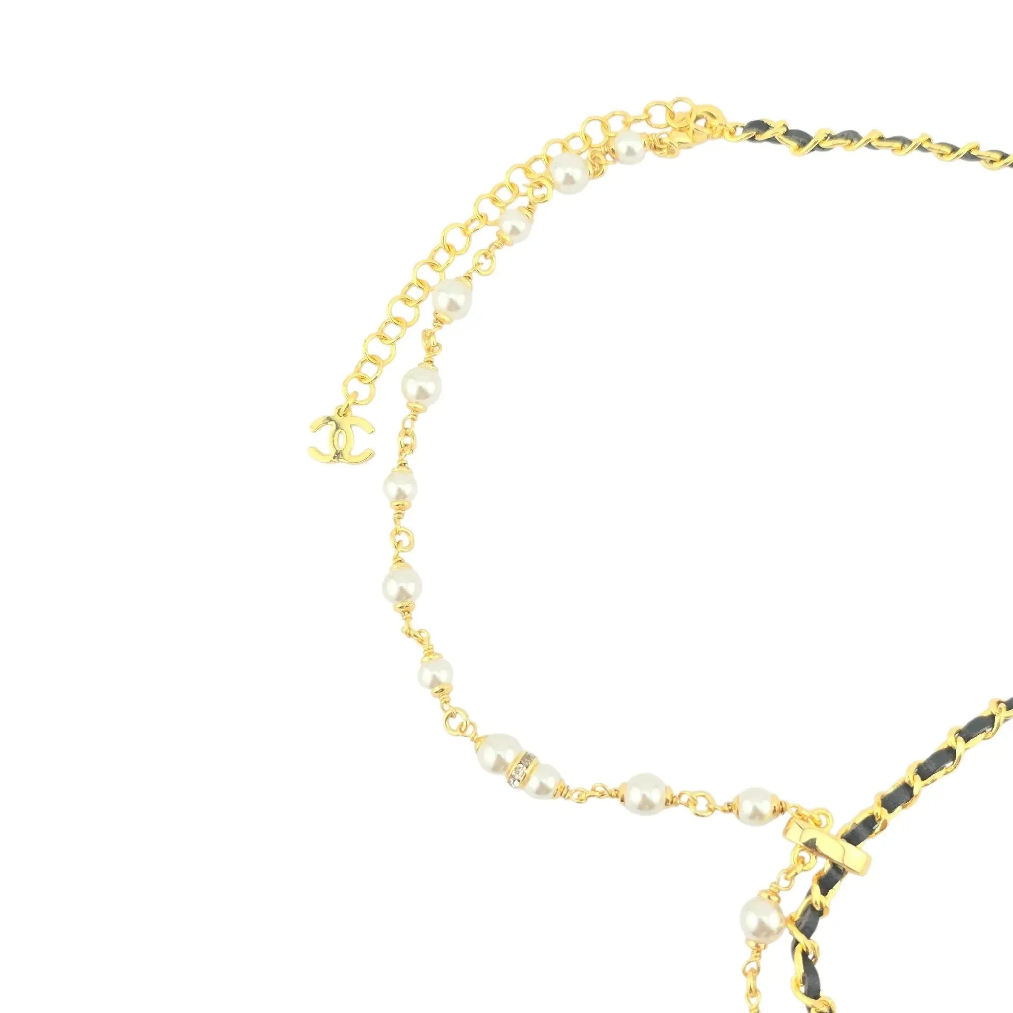 Chanel CC Faux Pearl Leather Gold Necklace 2024 CHANEL