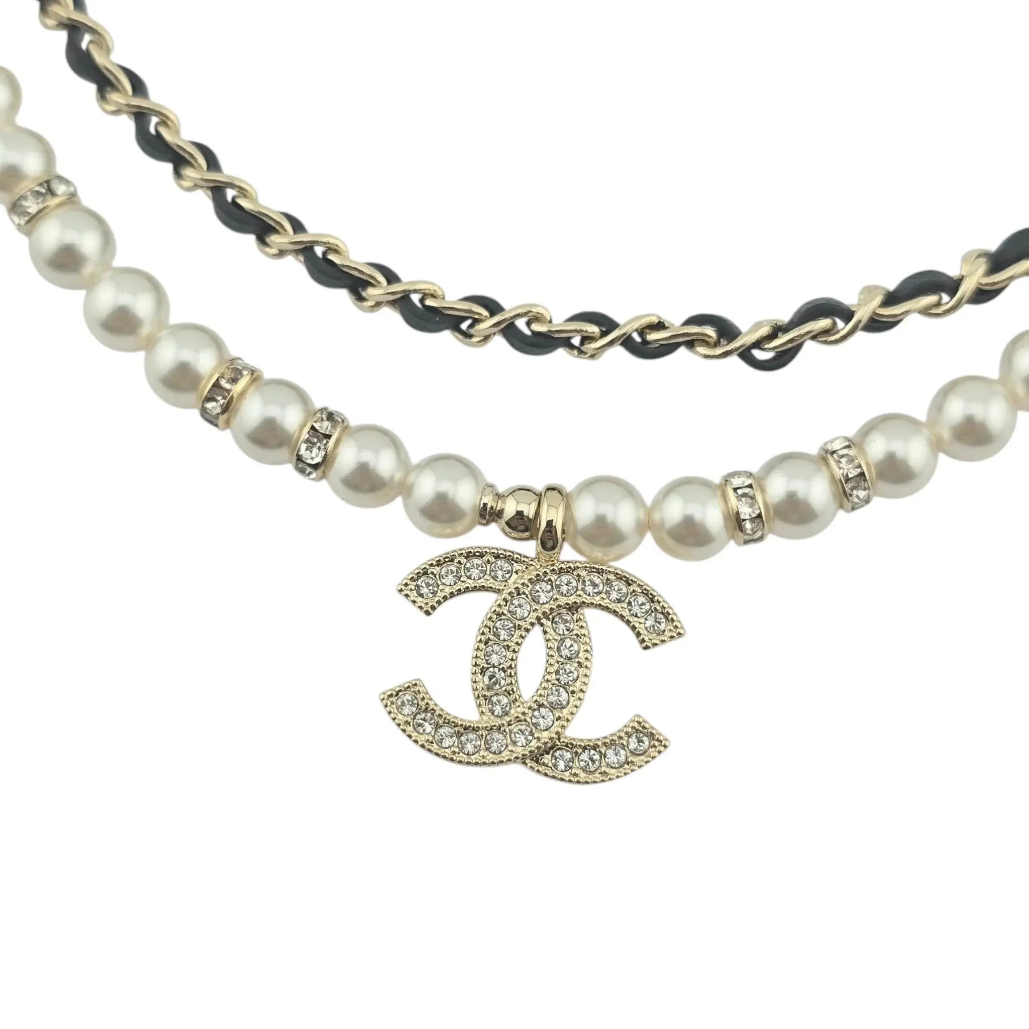 Chanel CC Faux Pearl Leather Choker Necklace 2024 CHANEL