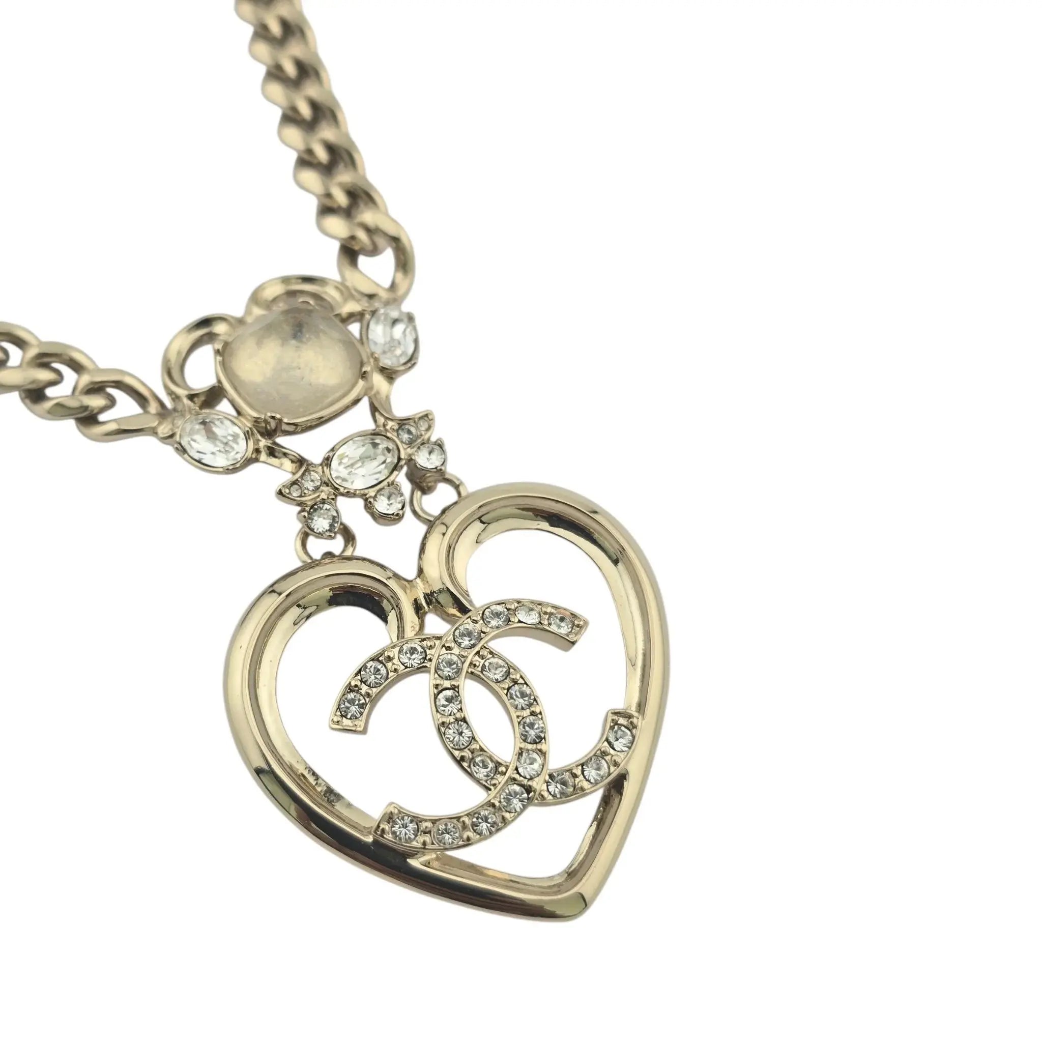 CHANEL CC Crystal Glass Heart Necklace Gold 2024 CHANEL