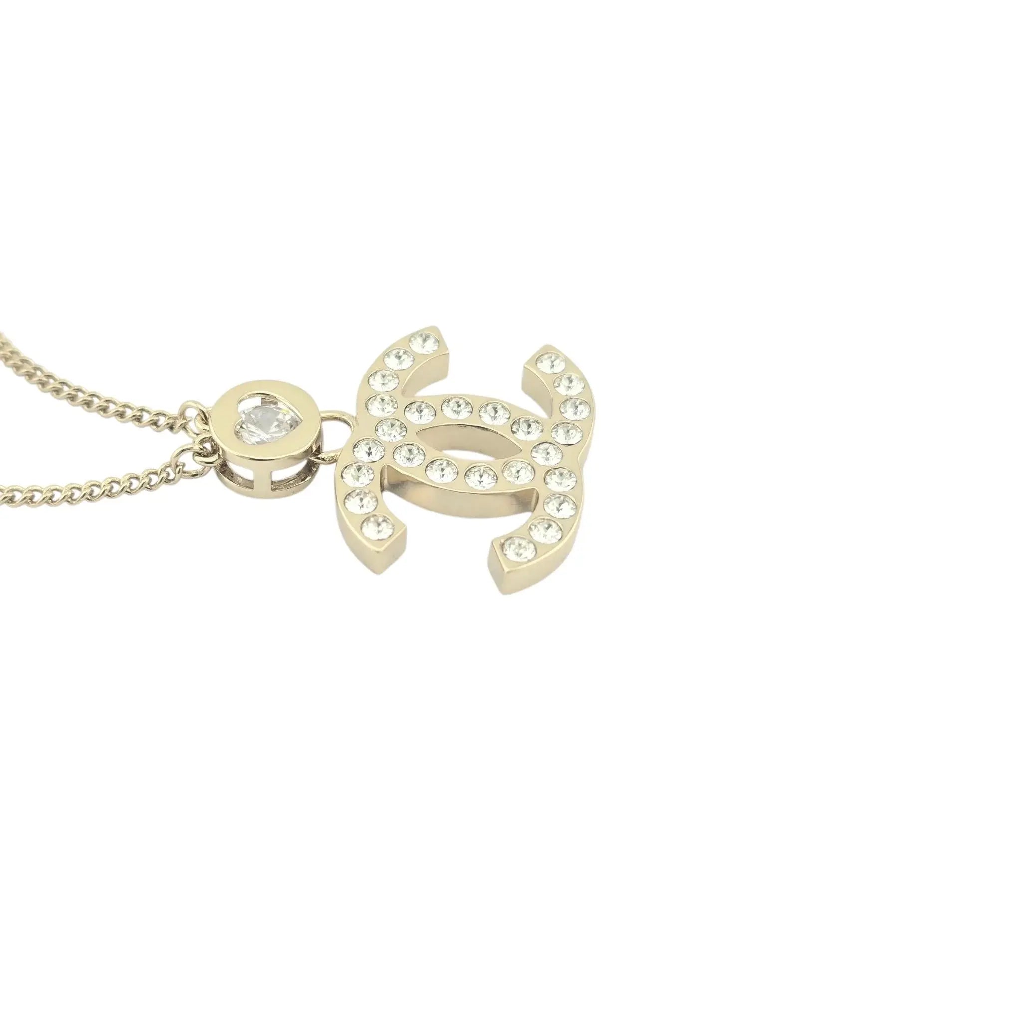 Chanel CC Heart Pendant Crystal Necklace 2024 CHANEL