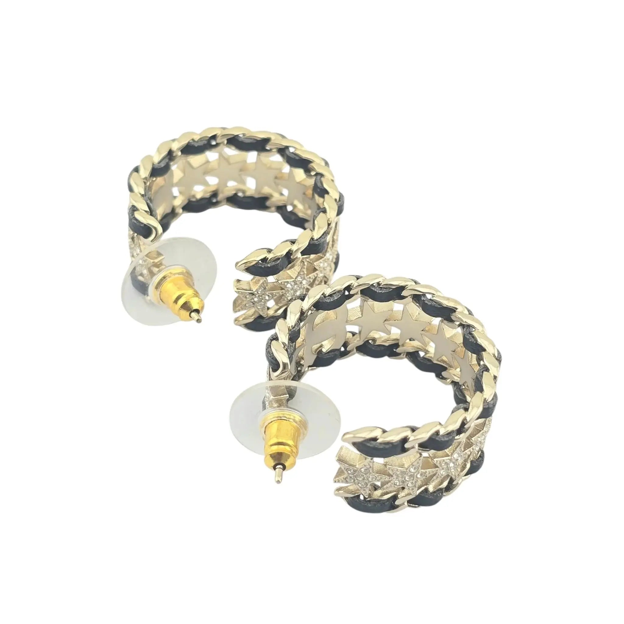 Chanel CC Strass & Leather Hoop Earrings 2023 CHANEL