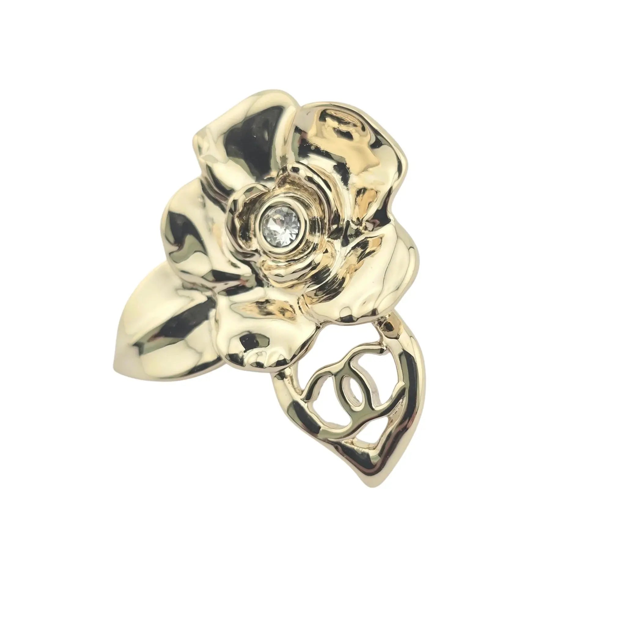 Chanel CC Floral Camellia Gold Crystal Earrings 2024 CHANEL