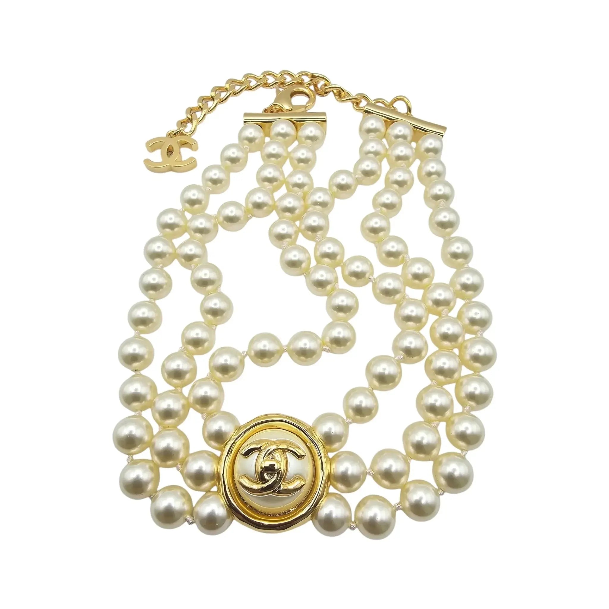 Chanel CC Faux Pearl Gold Choker Necklace 2024 CHANEL