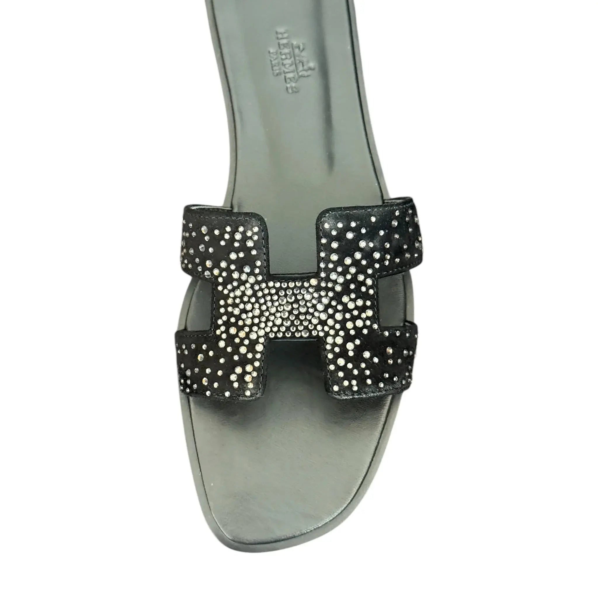 Hermes Oran Sandal Black Crystal Embellished Suede - 40 HERMES