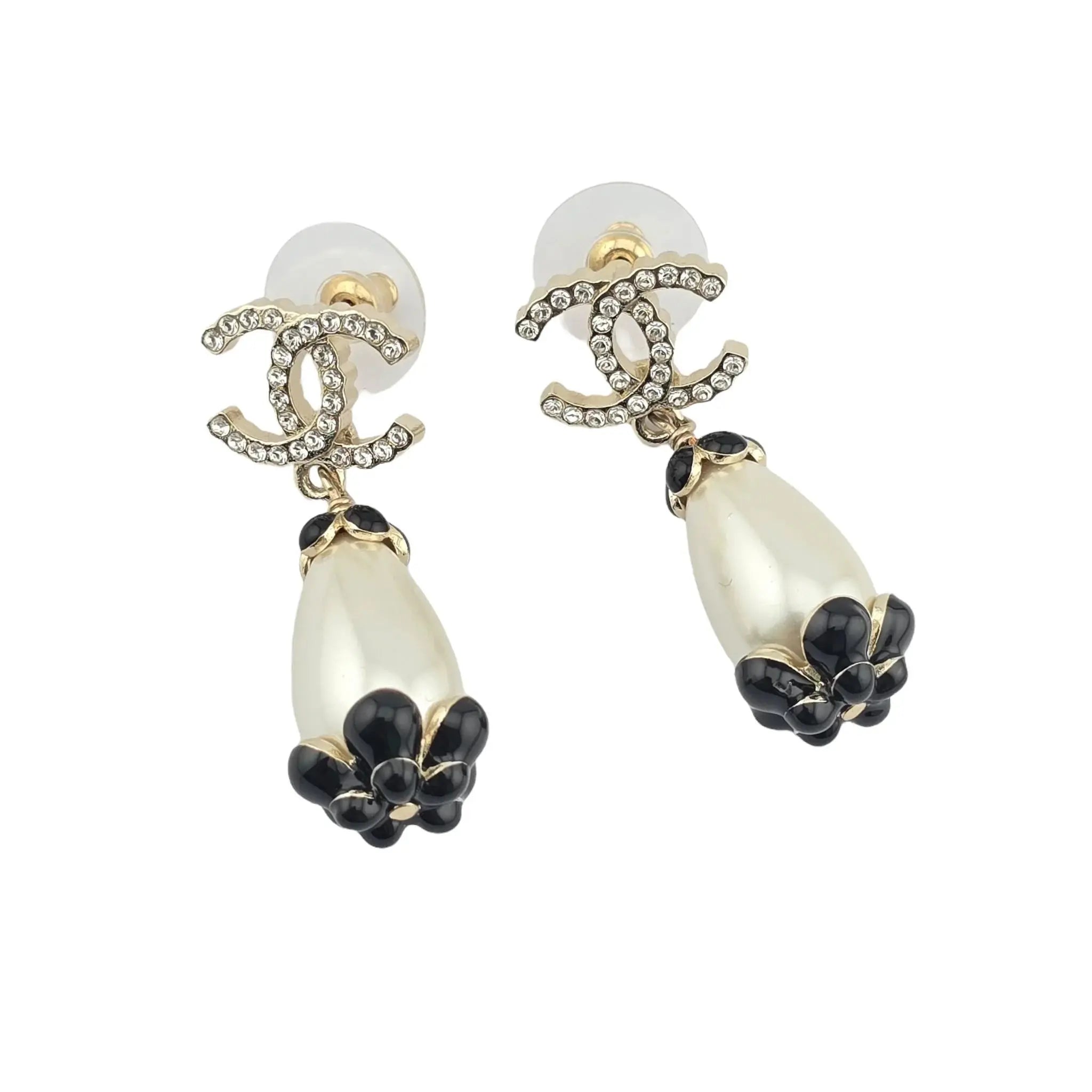 Chanel CC Faux Pearl Drop Flower Crystal Earrings A21 CHANEL