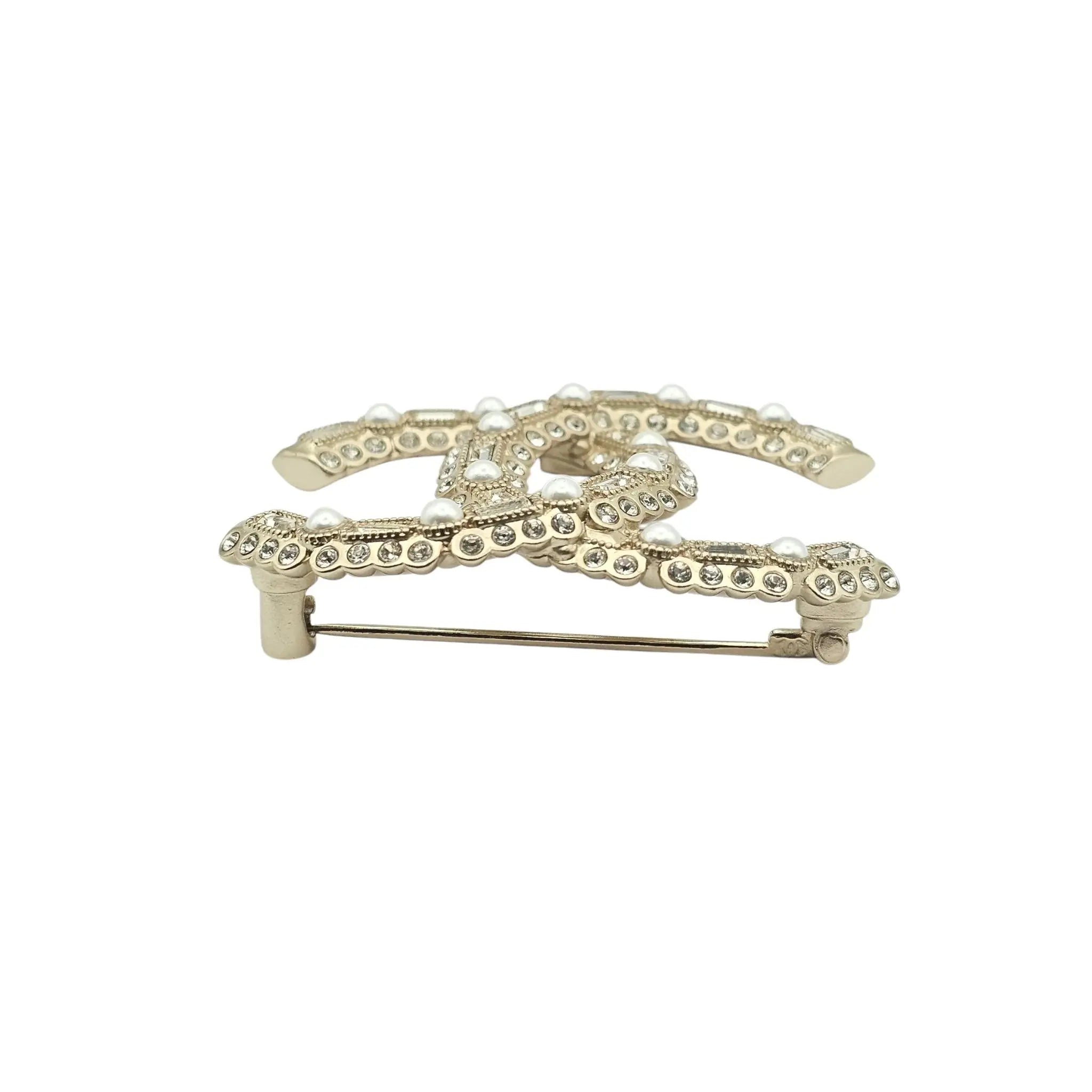 Chanel CC Crystal Pearl Brooch 22K CHANEL