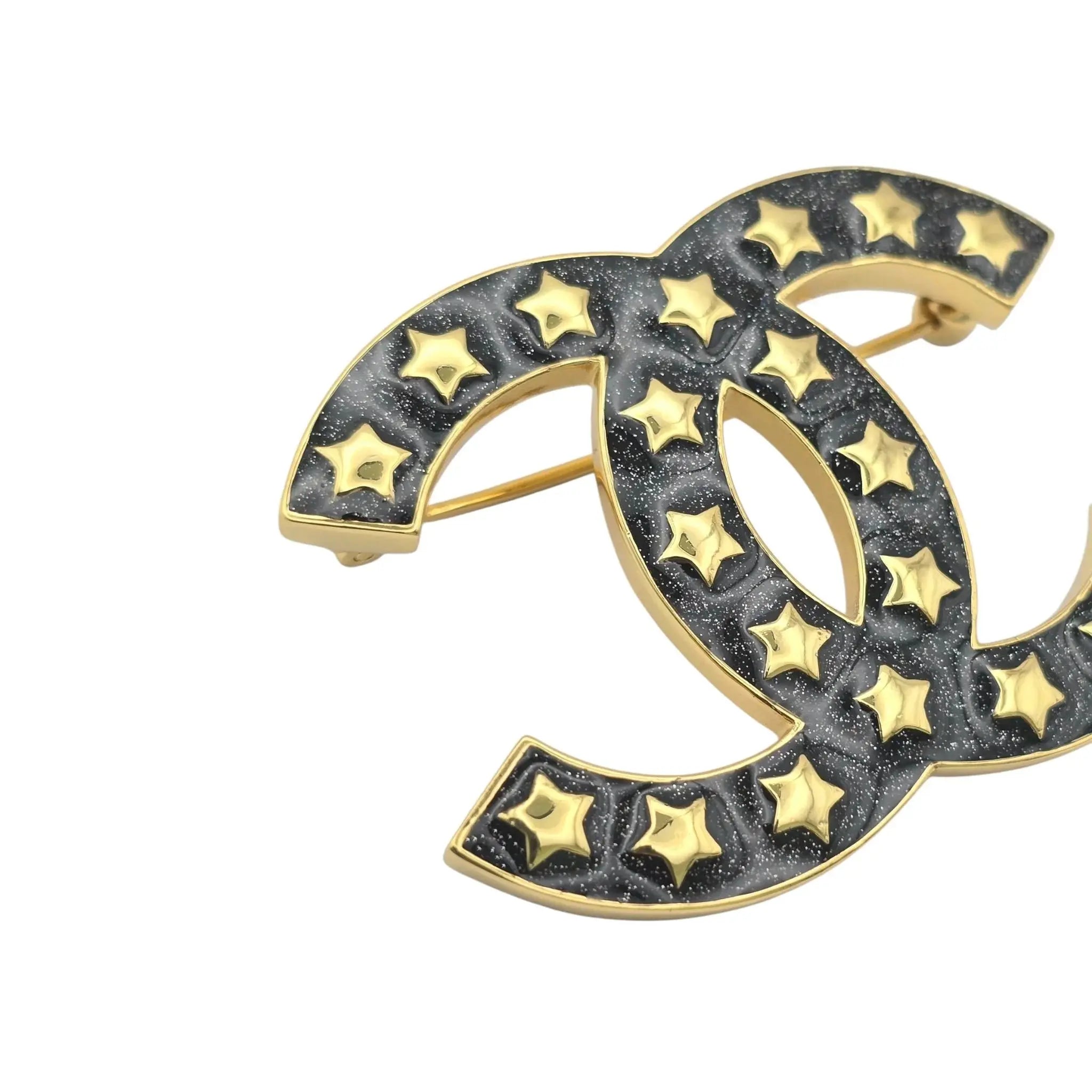 Chanel Metal Resin CC Star Logo Brooch Gold Black 2024 CHANEL
