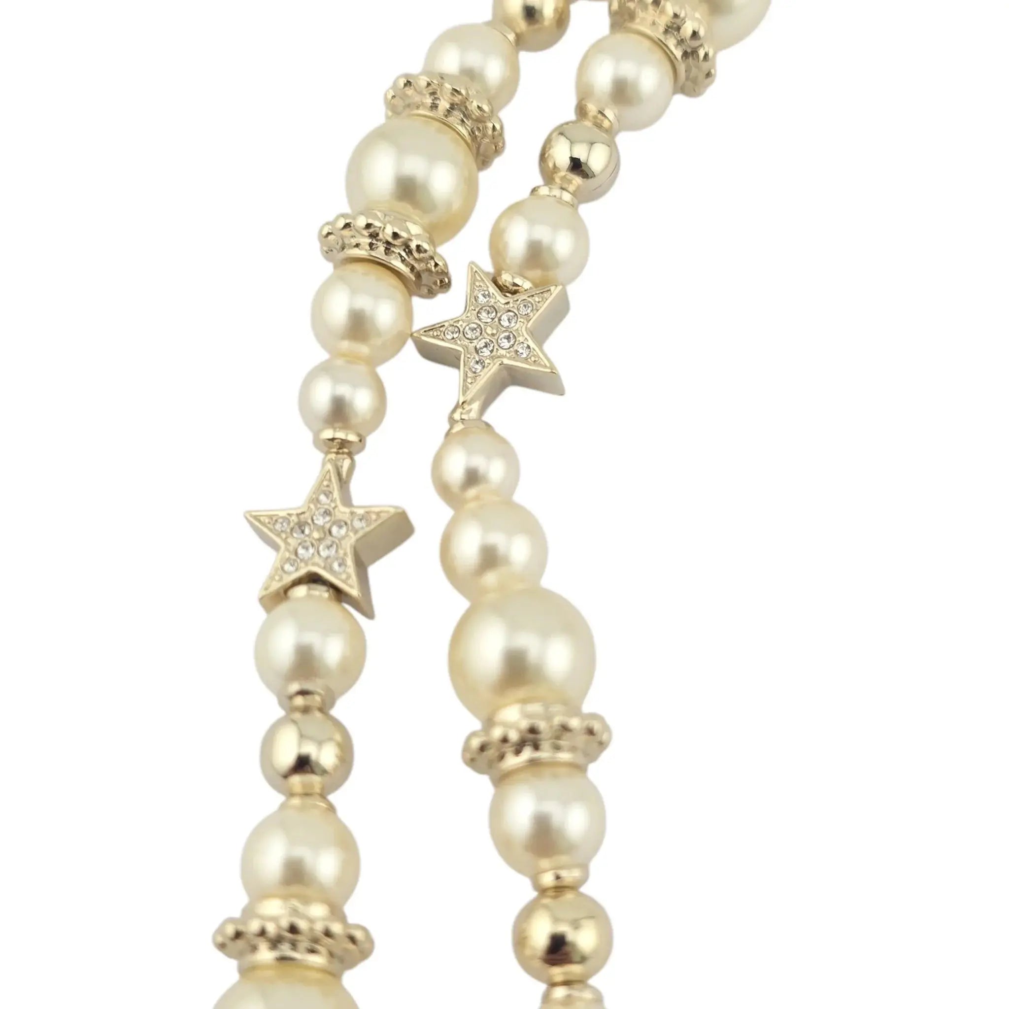 Chanel CC Long Faux Pearl Necklace Star Crystals 2023 CHANEL