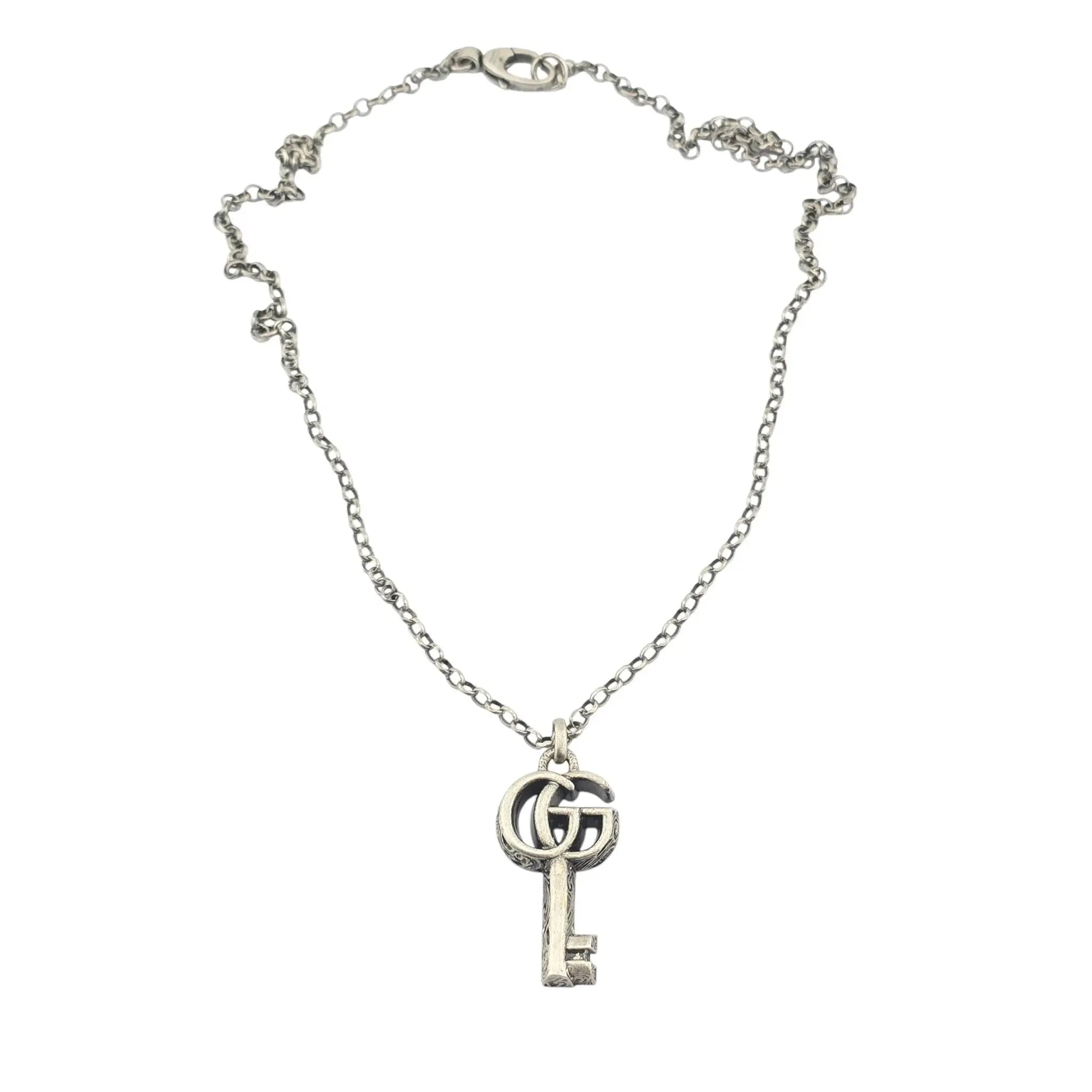 GUCCI GG Double G 925 Sterling Silver Key Necklace GUCCI