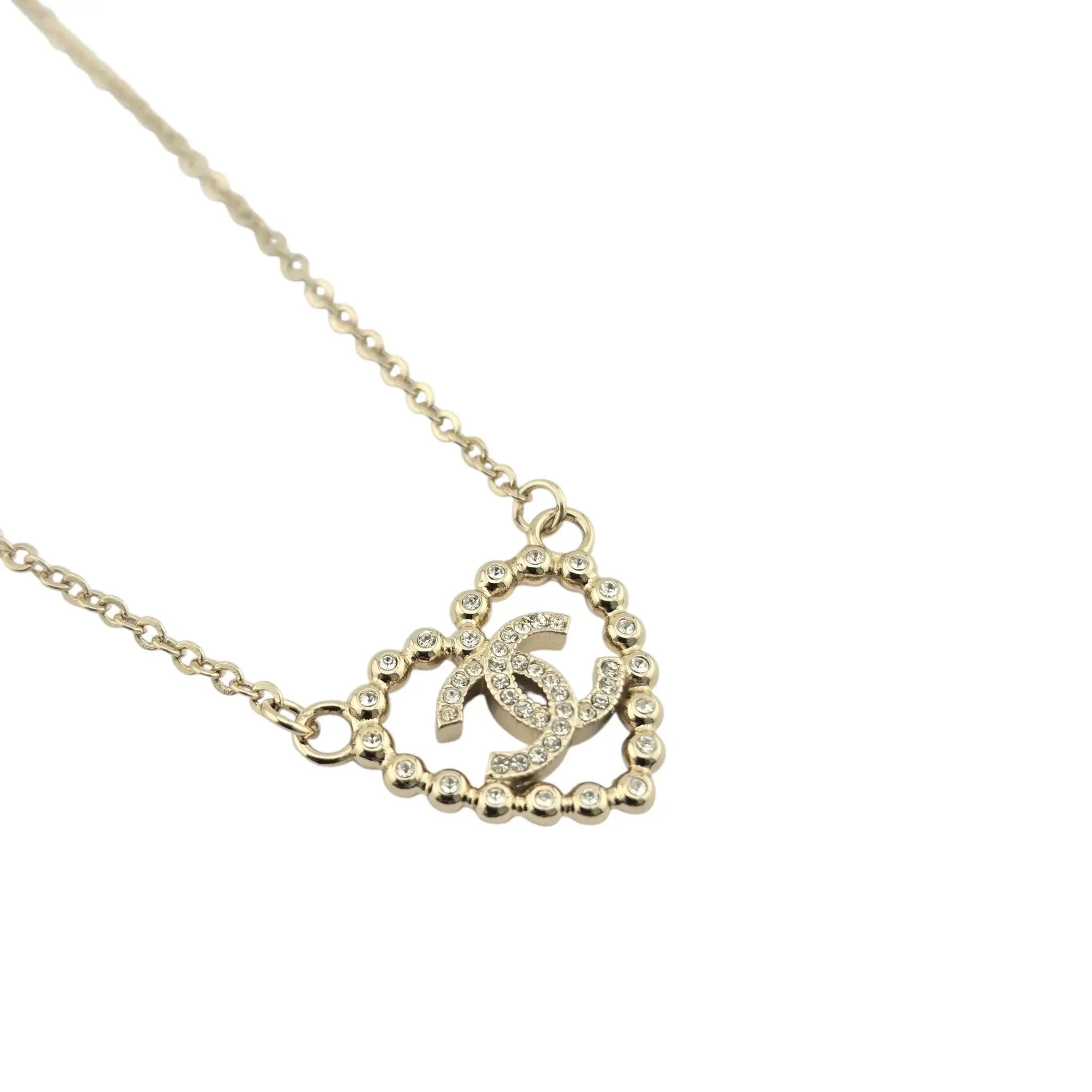 Chanel CC Crystal Heart Gold Necklace 2025 CHANEL