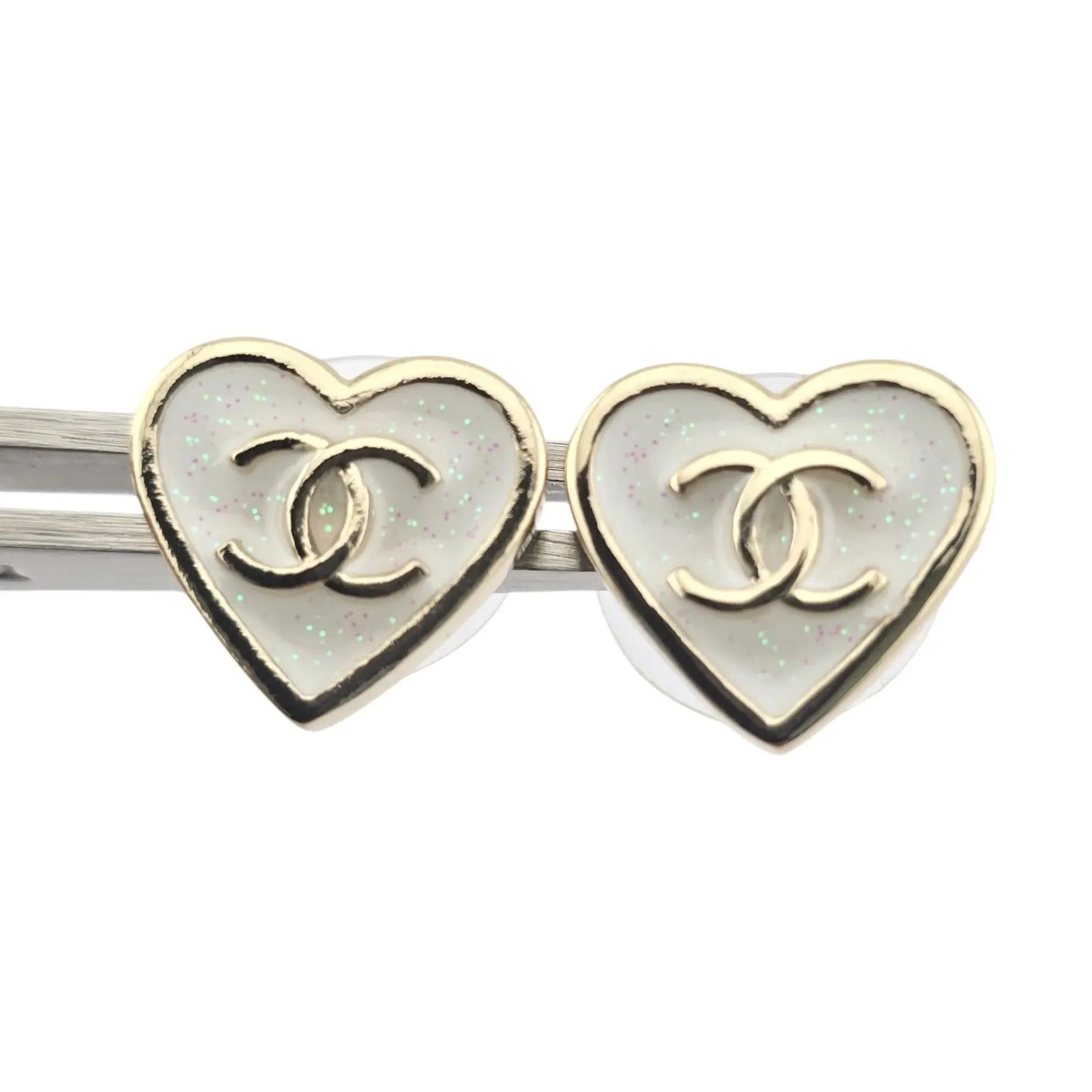 Chanel CC White Enamel Heart Stud 2025 CHANEL