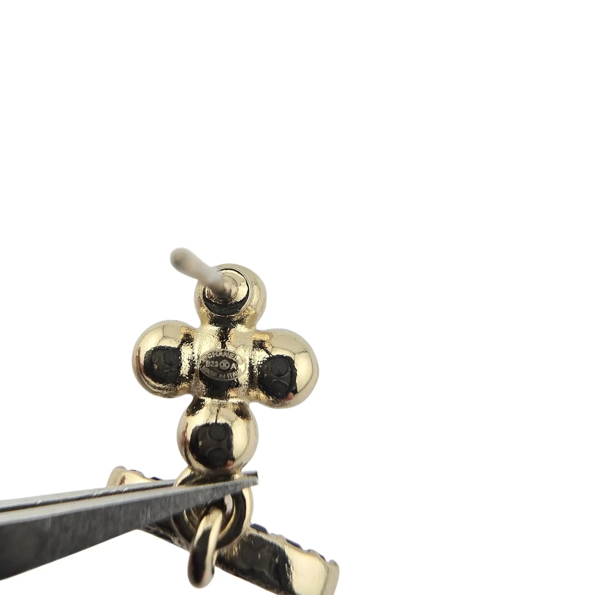 Chanel CC Crystal Drop Earrings Gold Black B23 CHANEL