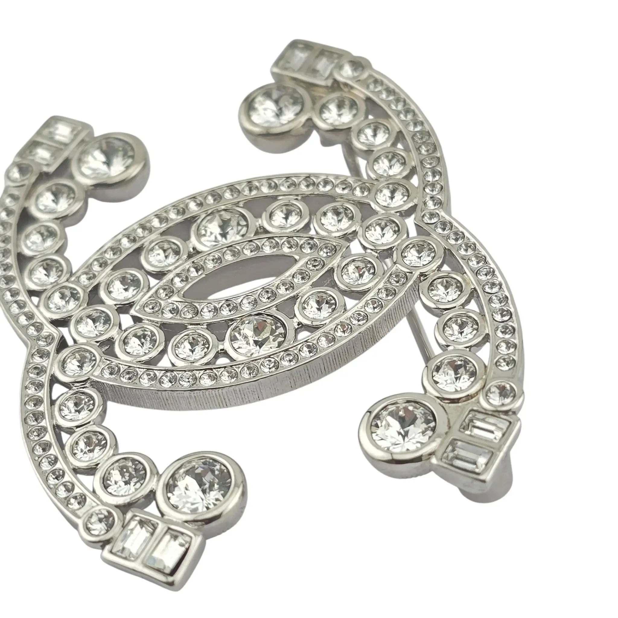 Chanel CC Metal Crystal Brooch Silver 2023 CHANEL