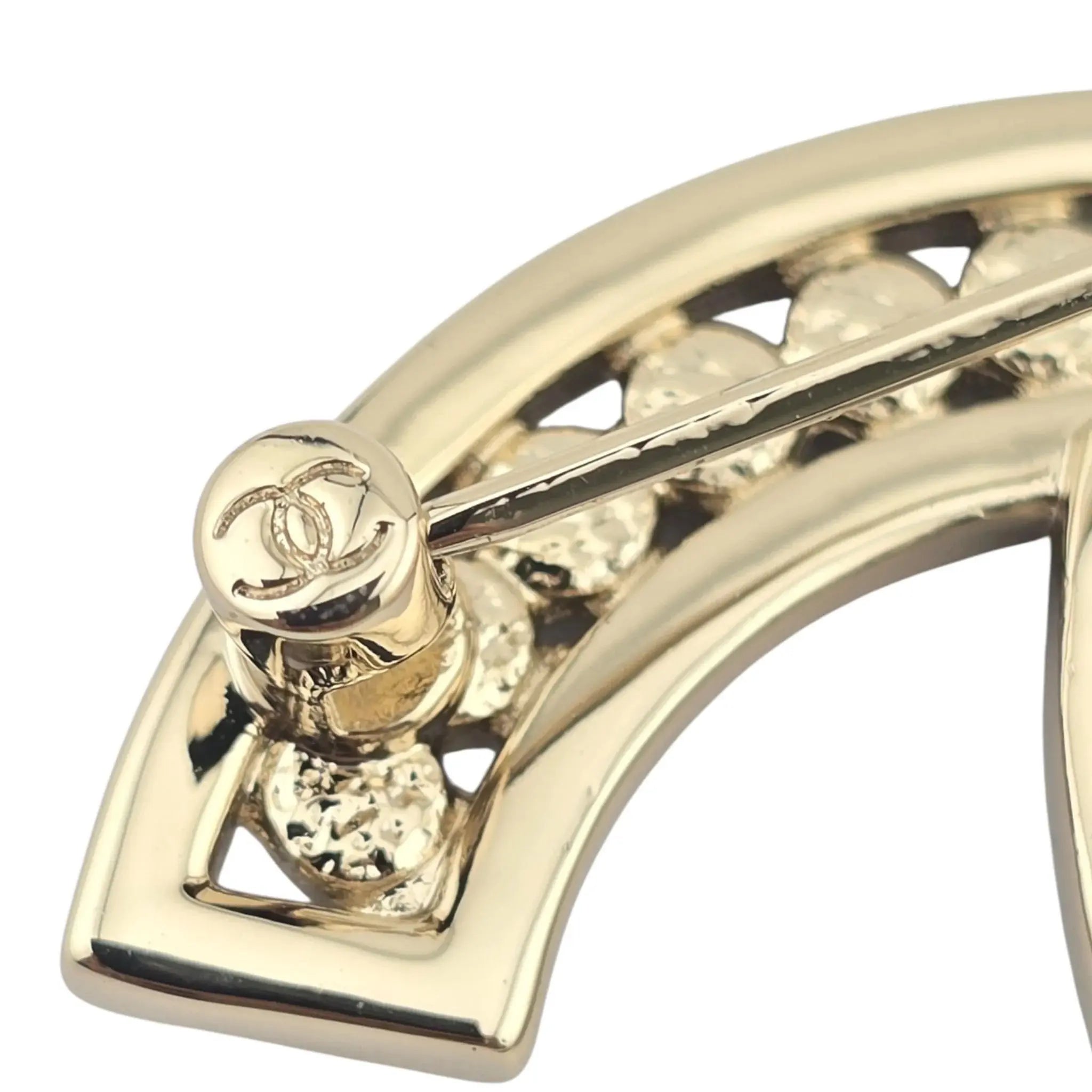 Chanel CC Metal Crystal Brooch Gold Black CHANEL