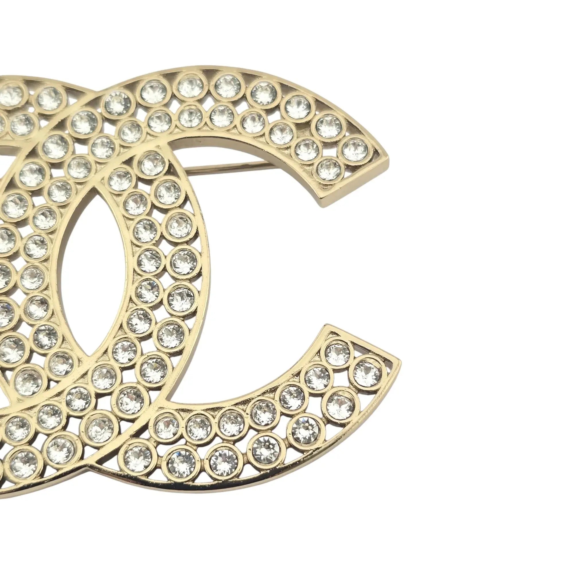 Chanel CC Metal Crystal Brooch Gold 2023 CHANEL