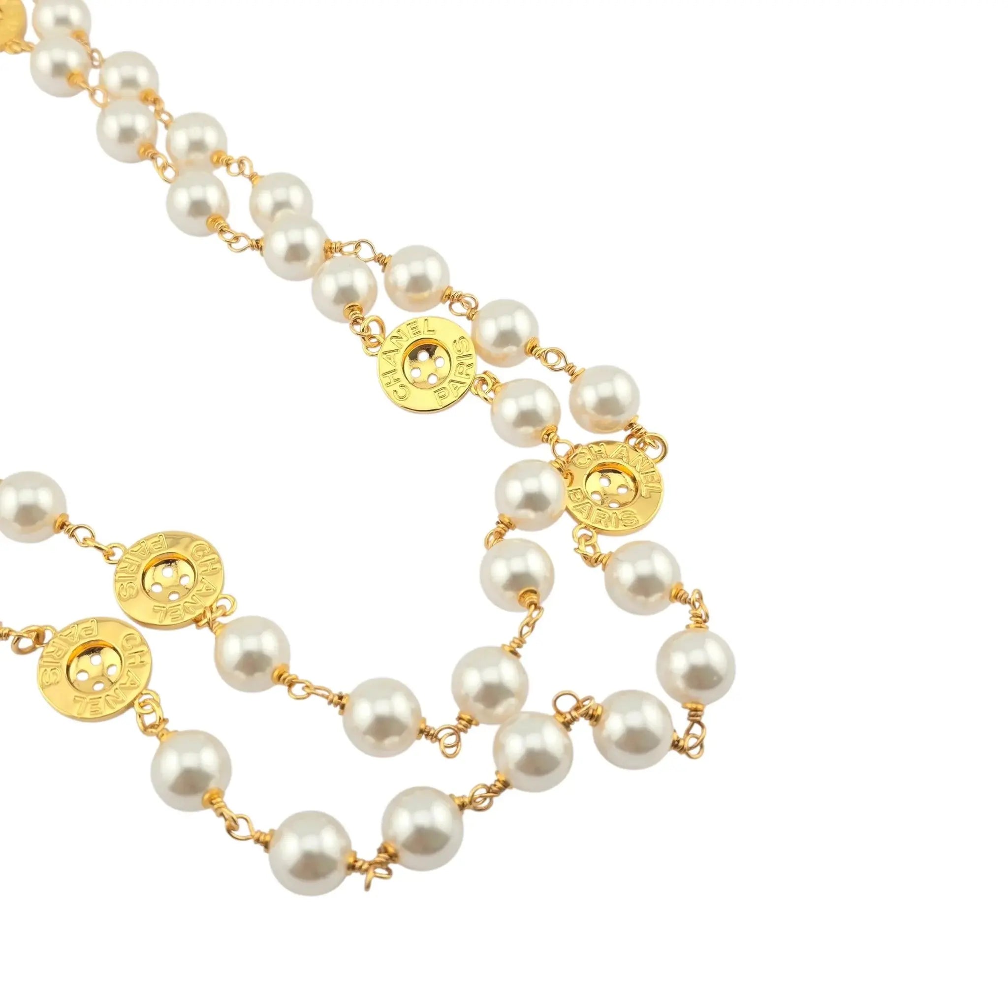 Chanel CC Faux Pearl Gold Button Pendant 2020 CHANEL