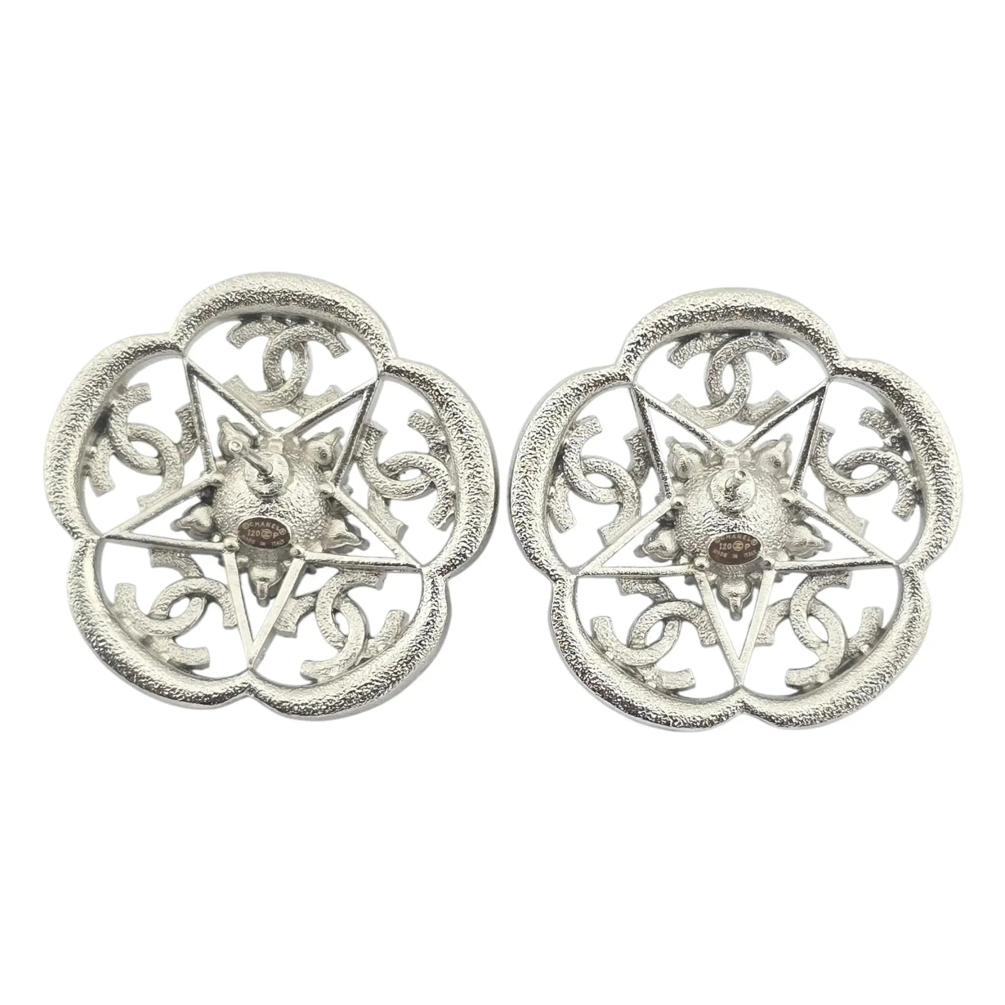 Chanel CC Silver Crystal Camellia Flower Earrings 2025 CHANEL