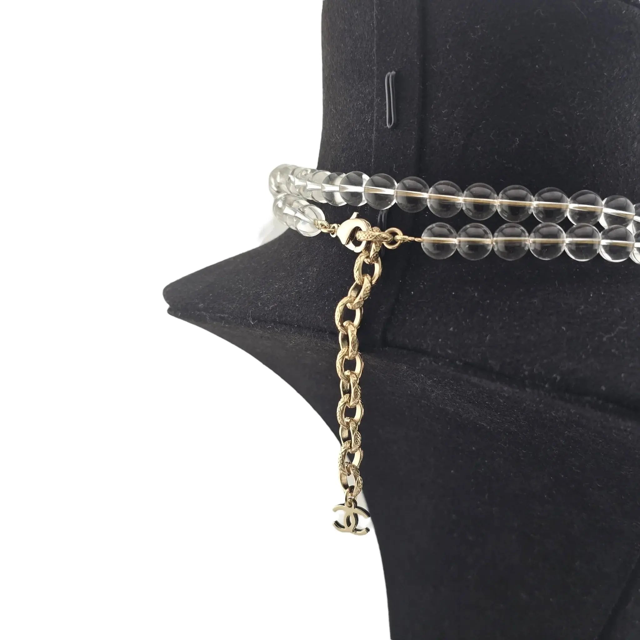 Chanel CC Clear Bead Long Bow Necklace 2025 CHANEL