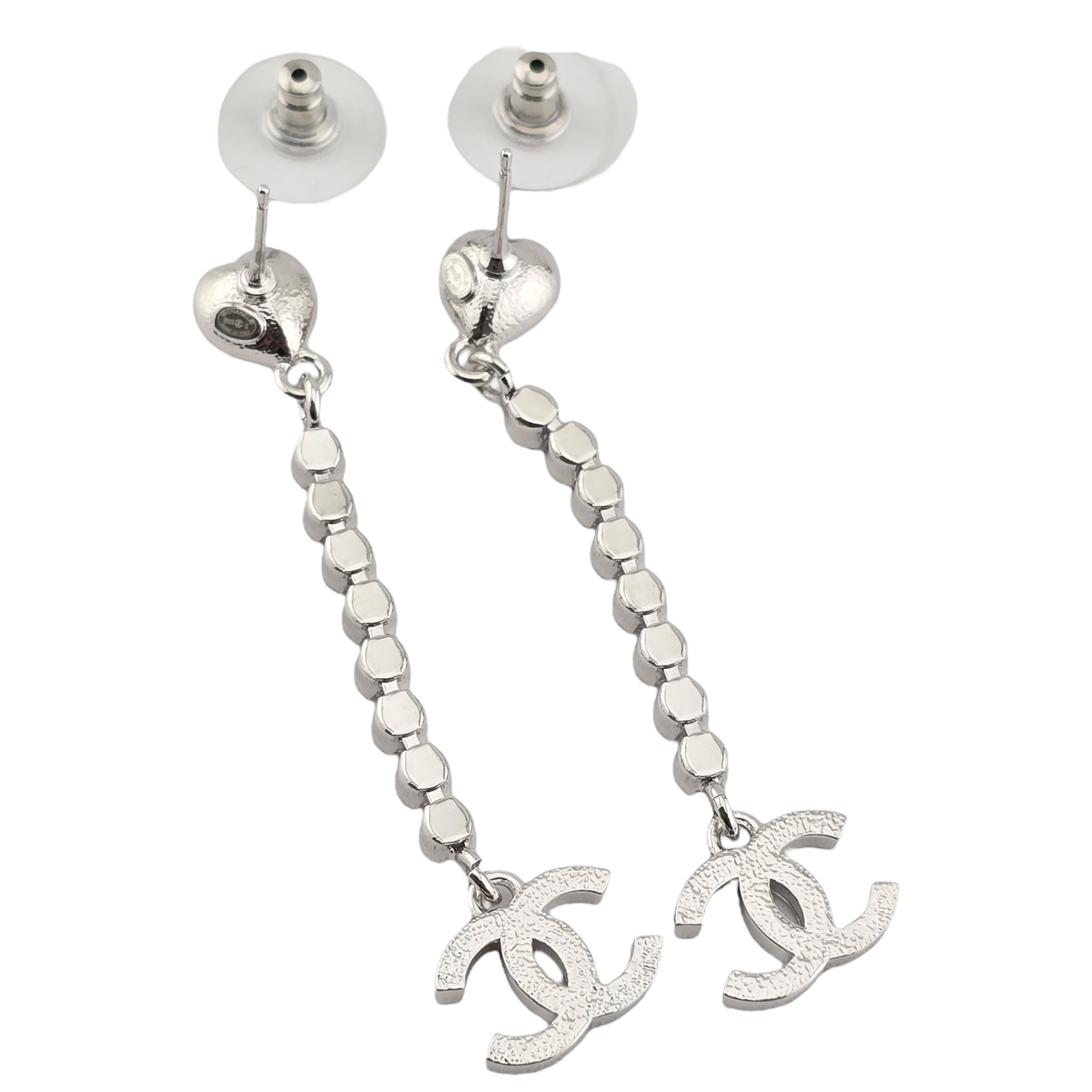 Chanel CC Silver Crystal Drop Heart Earrings 2025 CHANEL