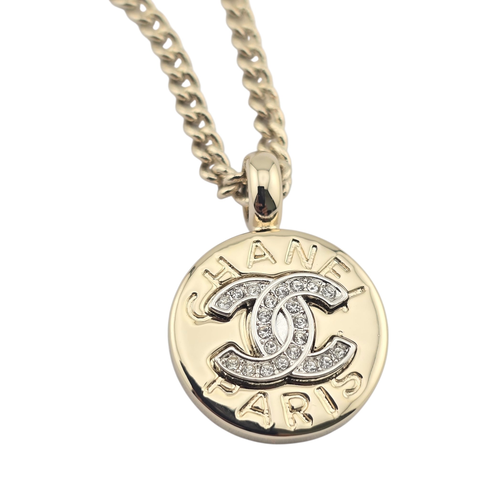 Chanel CC Round Gold Pendant Necklace 2025 CHANEL