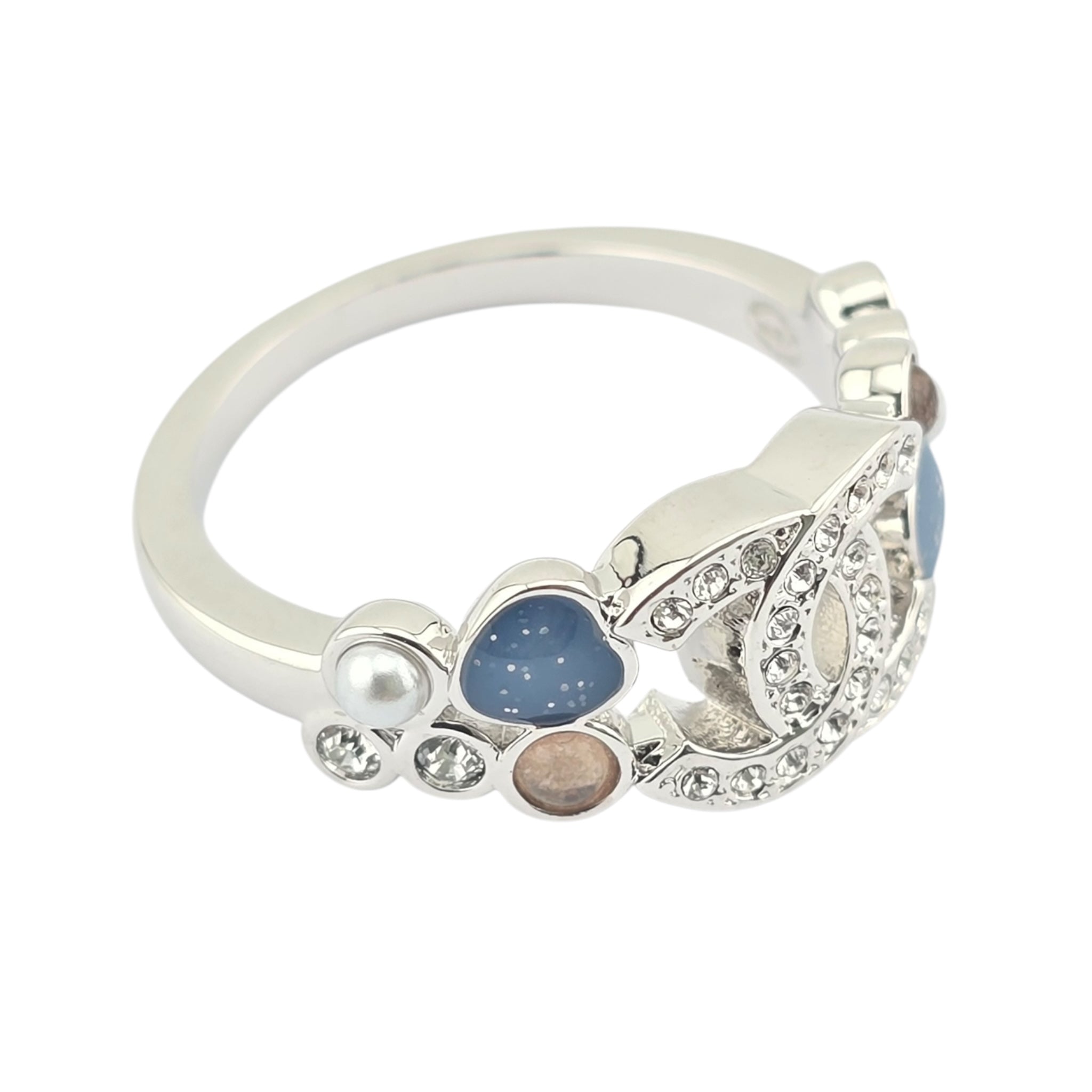 Chanel CC Silver Blue Red Resin Ring 2025 CHANEL
