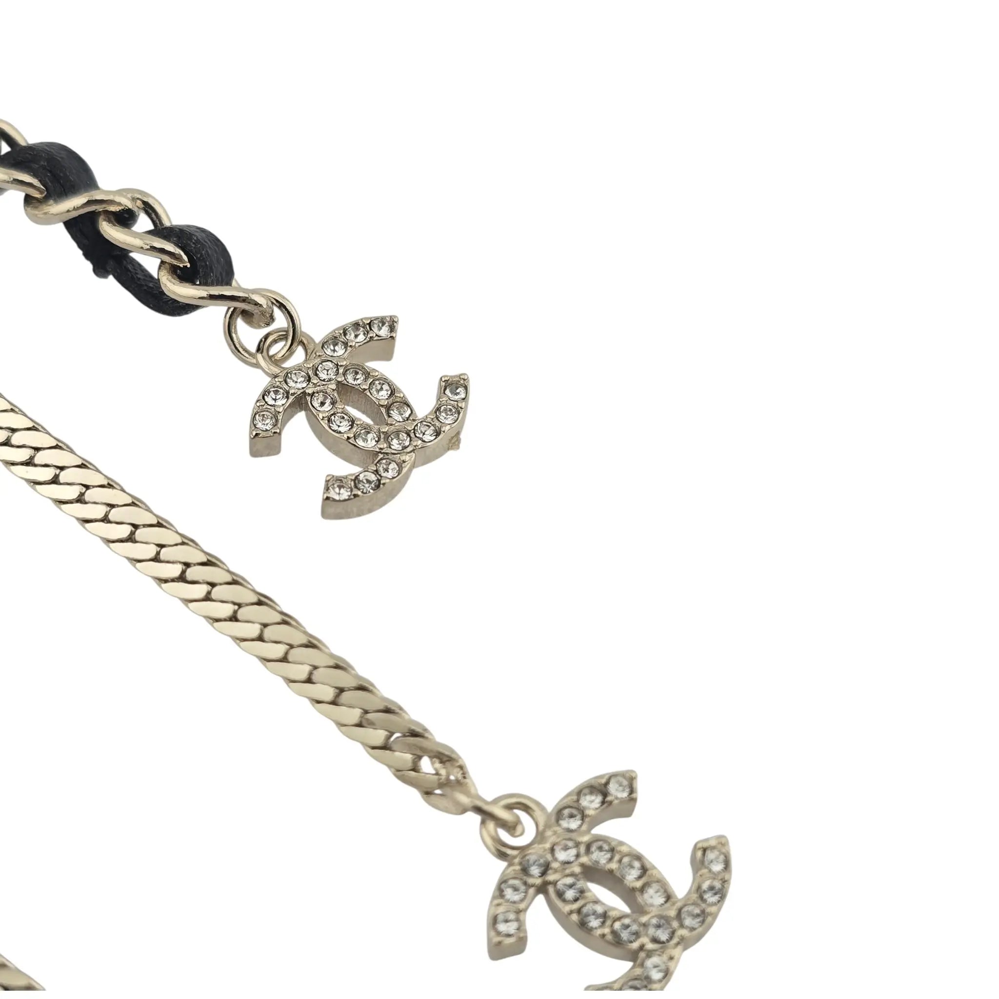Chanel CC Leather Gold Crystal Earrings 2022