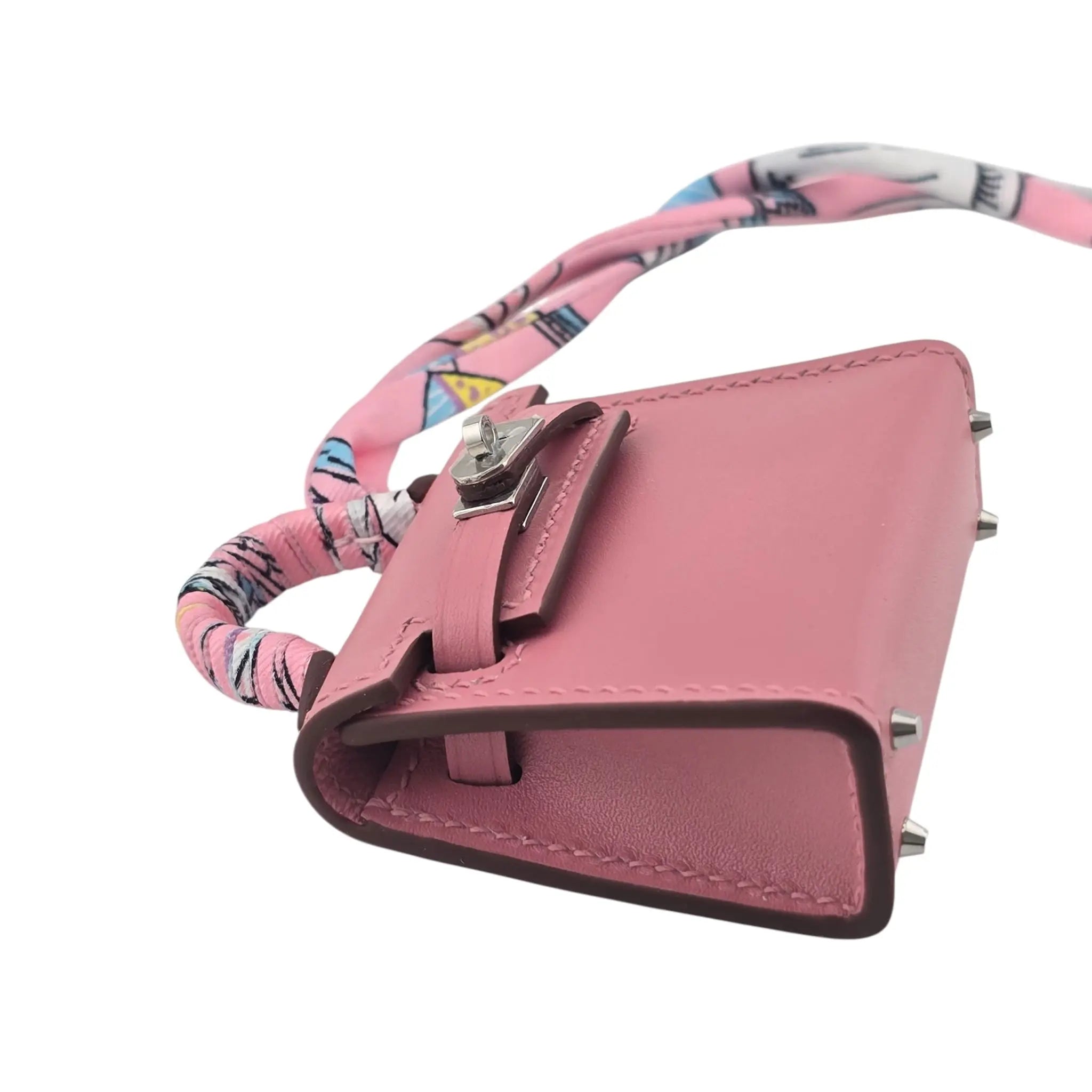 Hermes Rose Sakura Tadelakt Mini Kelly Twilly Bag Charm Palladium Hardware HERMES