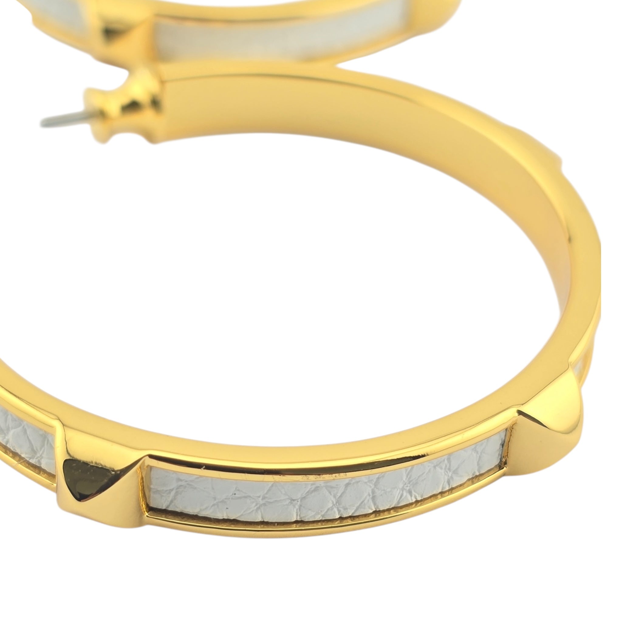 Hermes Athena Large White Gold Earrings