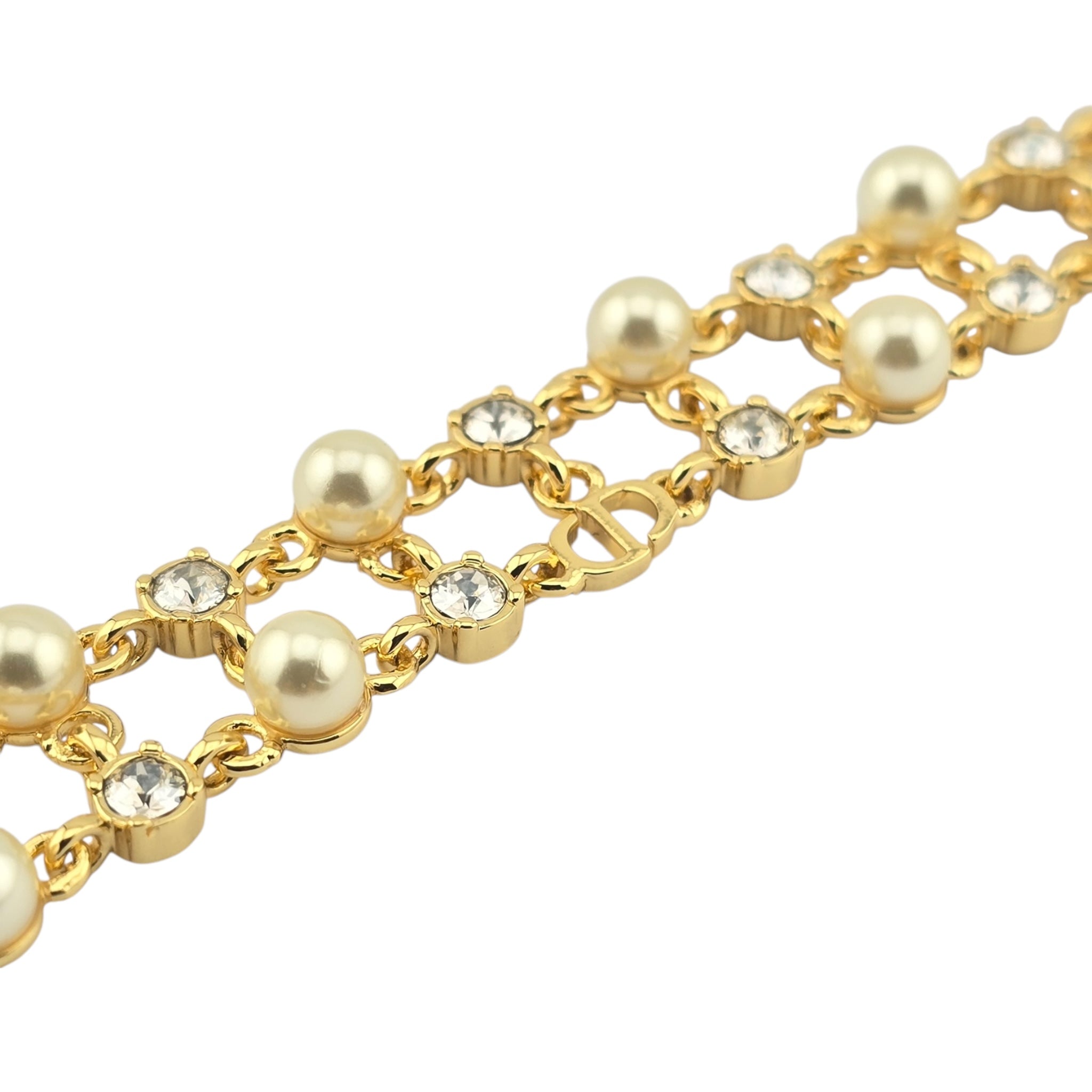 Christian Dior Gold Crystal Faux Pearls Bracelet