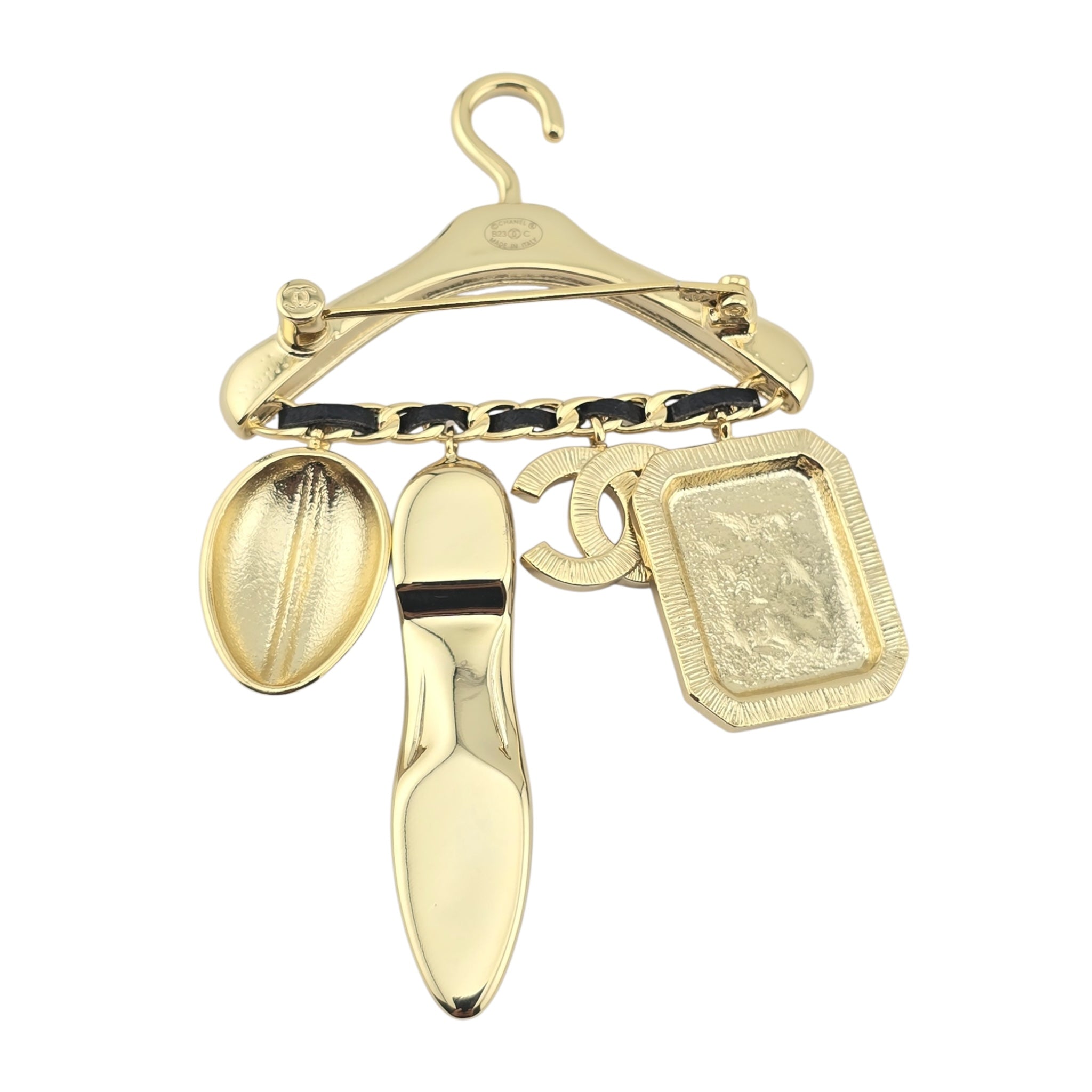 Chanel CC Crystal Charms Hanger Brooch Gold Black 2023
