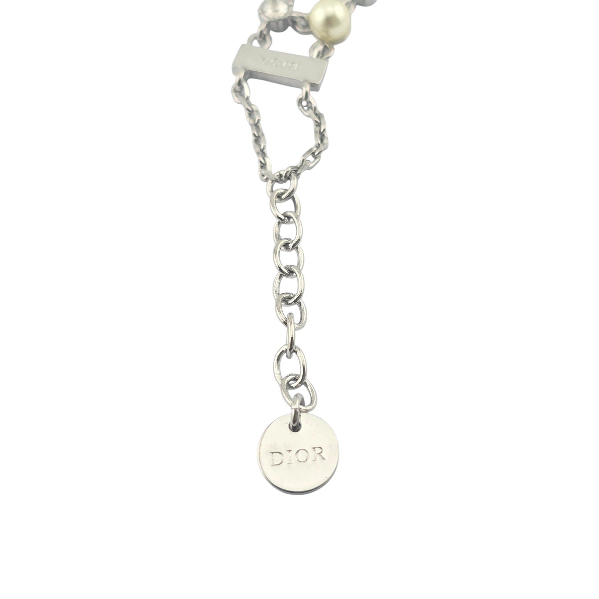 Christian Dior Silver Crystal Faux Pearls Bracelet