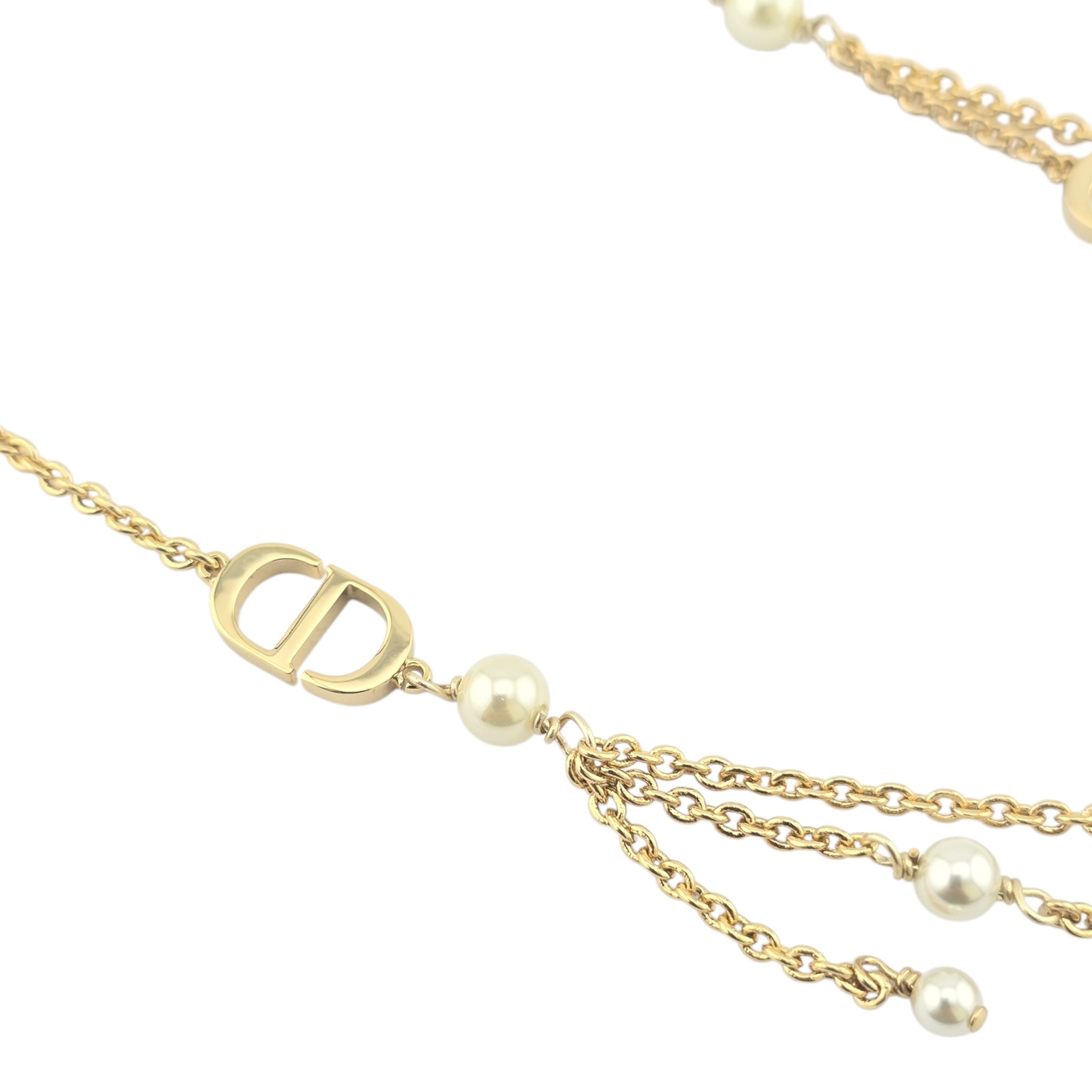 Christian Dior Gold-Tone Resin Pearl Petite CD Necklace