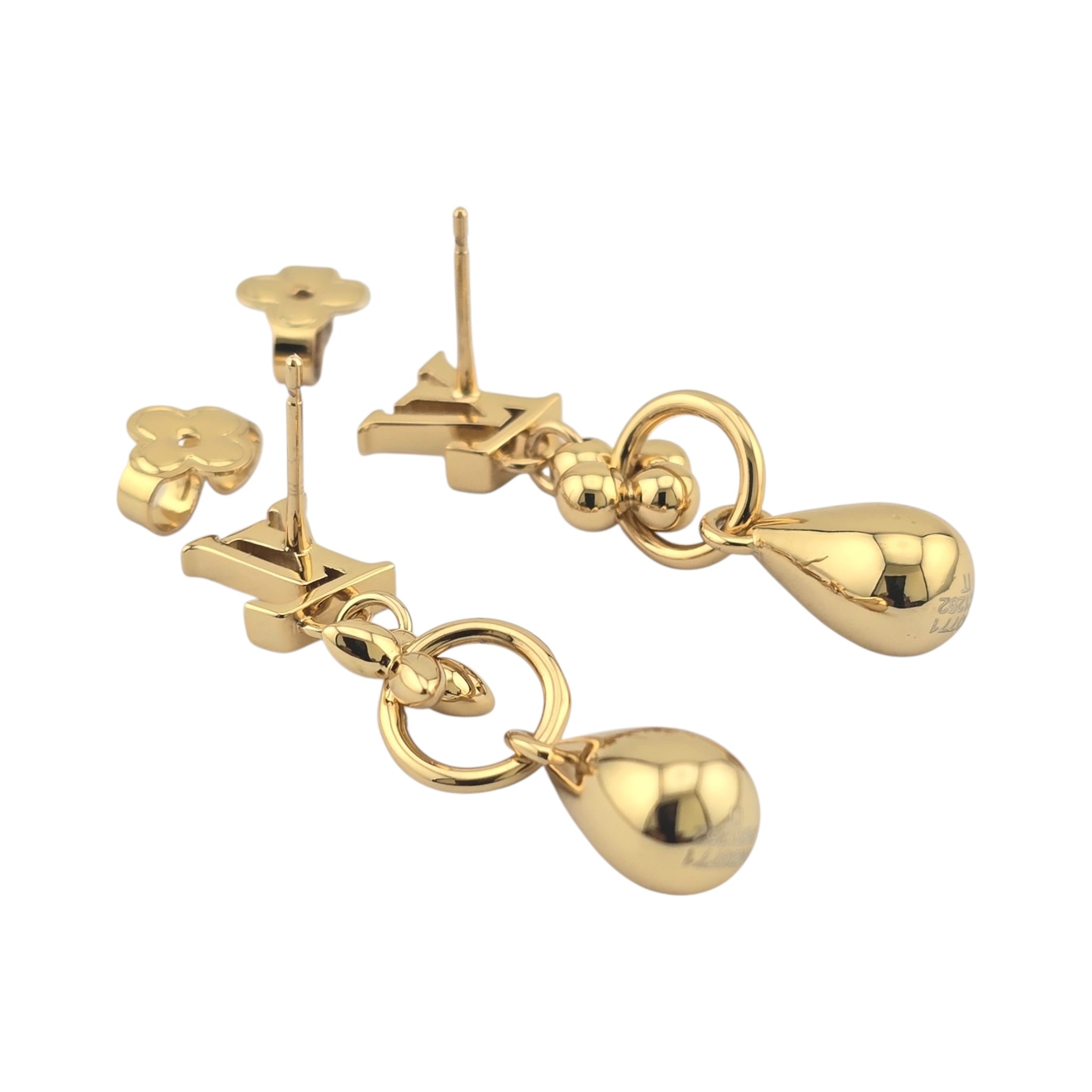 Louis Vuitton LV Flower Drop Gold Metal Earrings