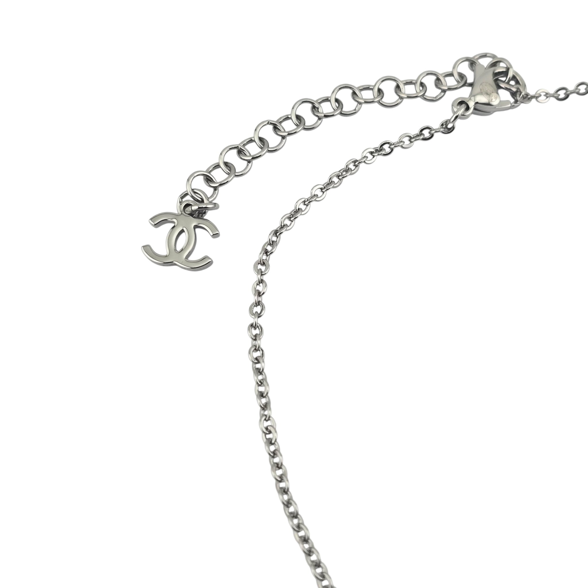 Chanel CC Silver Crystal Enamel Bow Necklace 2025