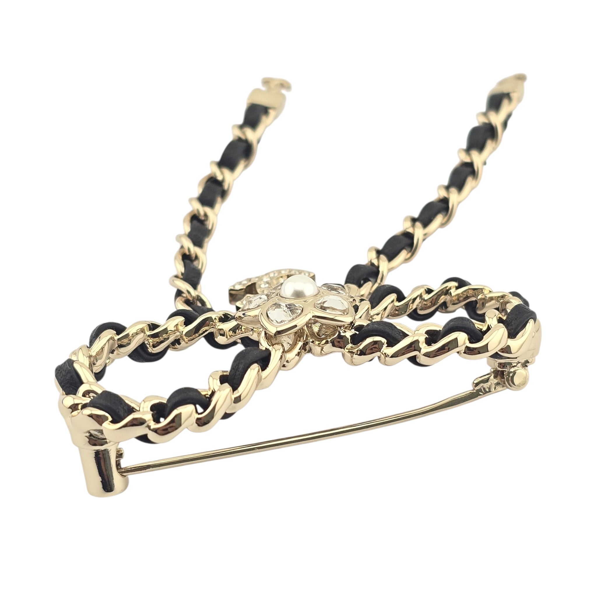 Chanel CC Bow Leather Gold Brooch 2025