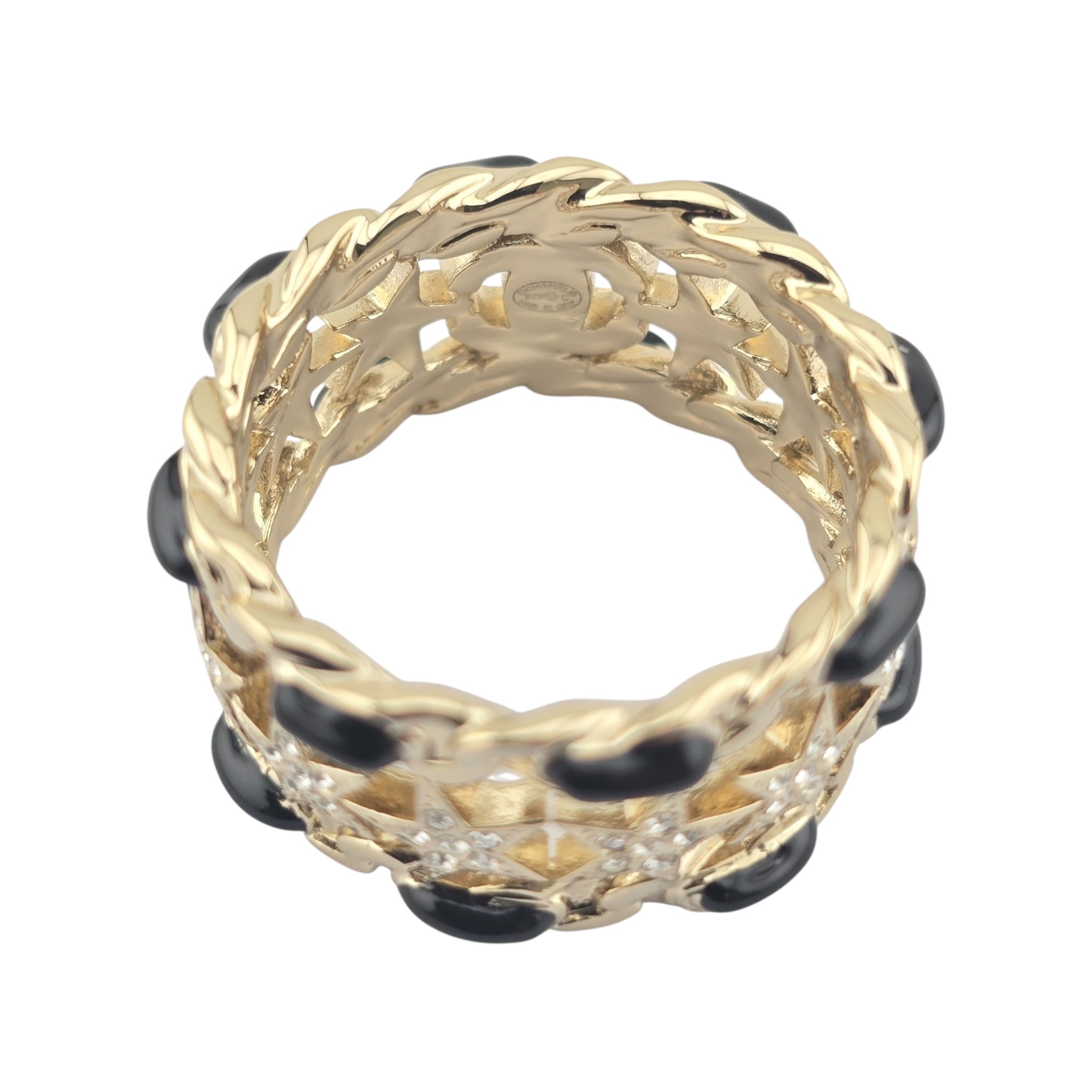 Chanel Metal Crystal Star CC Ring Gold Black 2023