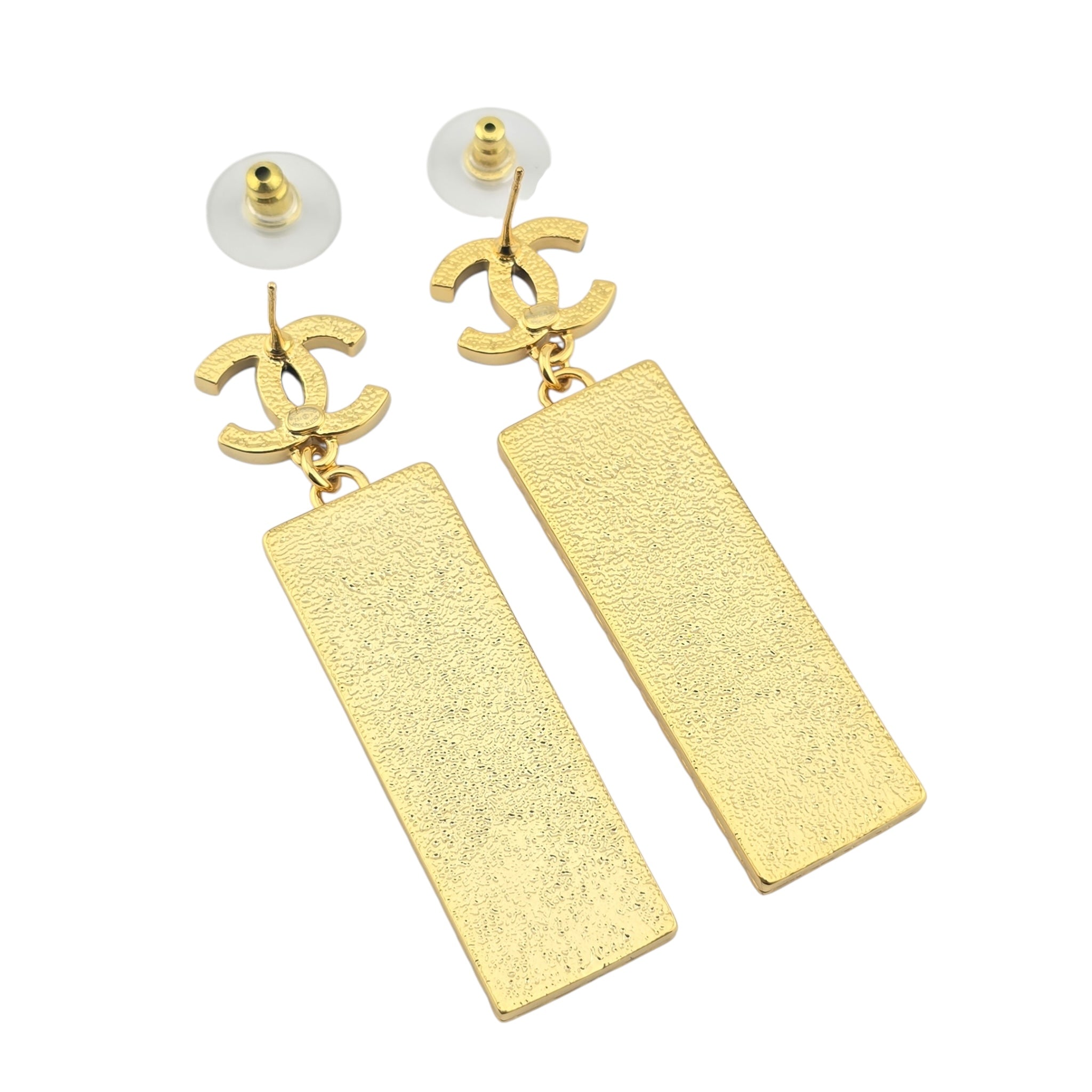 Chanel CC Denim Dangle Gold Earrings 2024