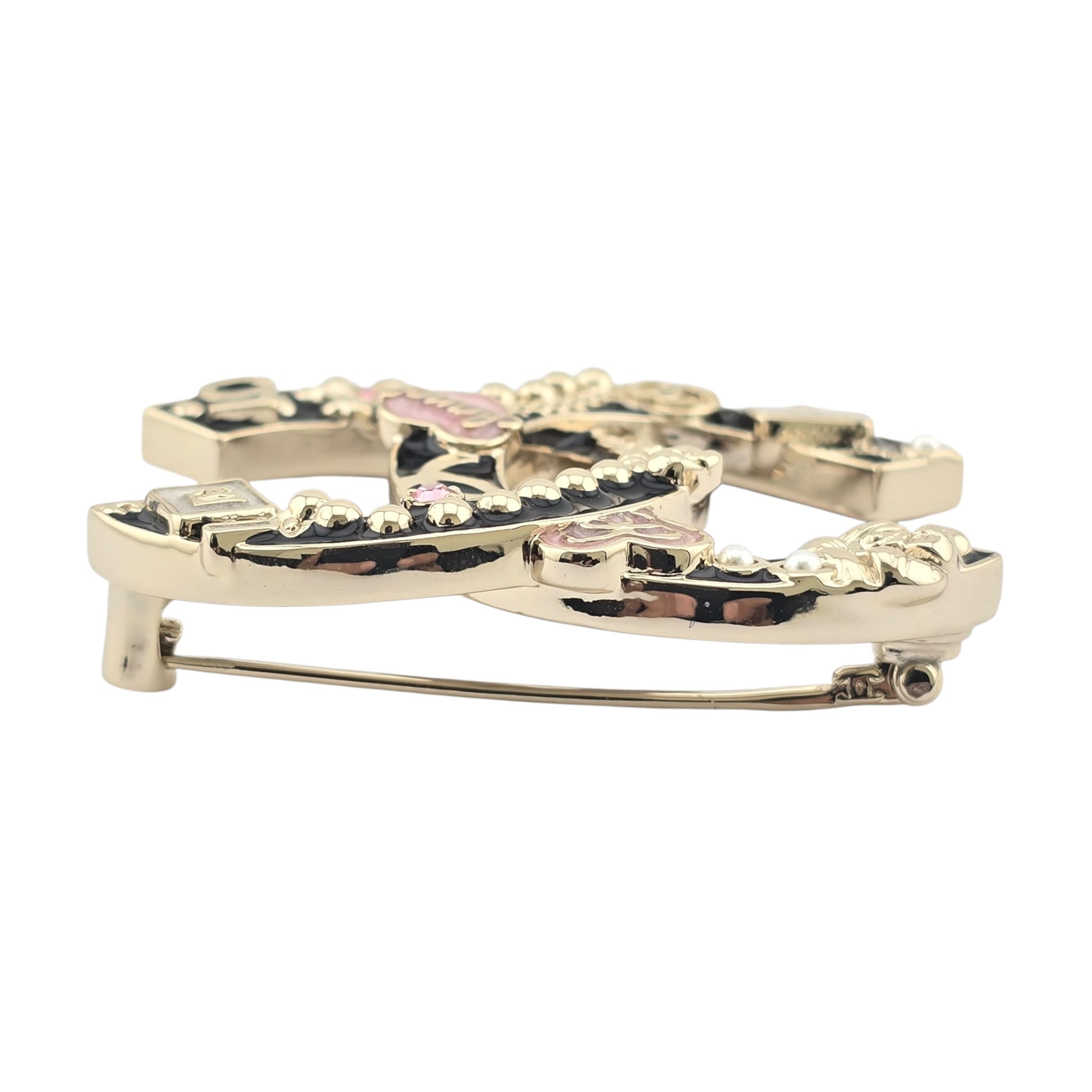 Chanel CC Black Gold Enamel Brooch 2024