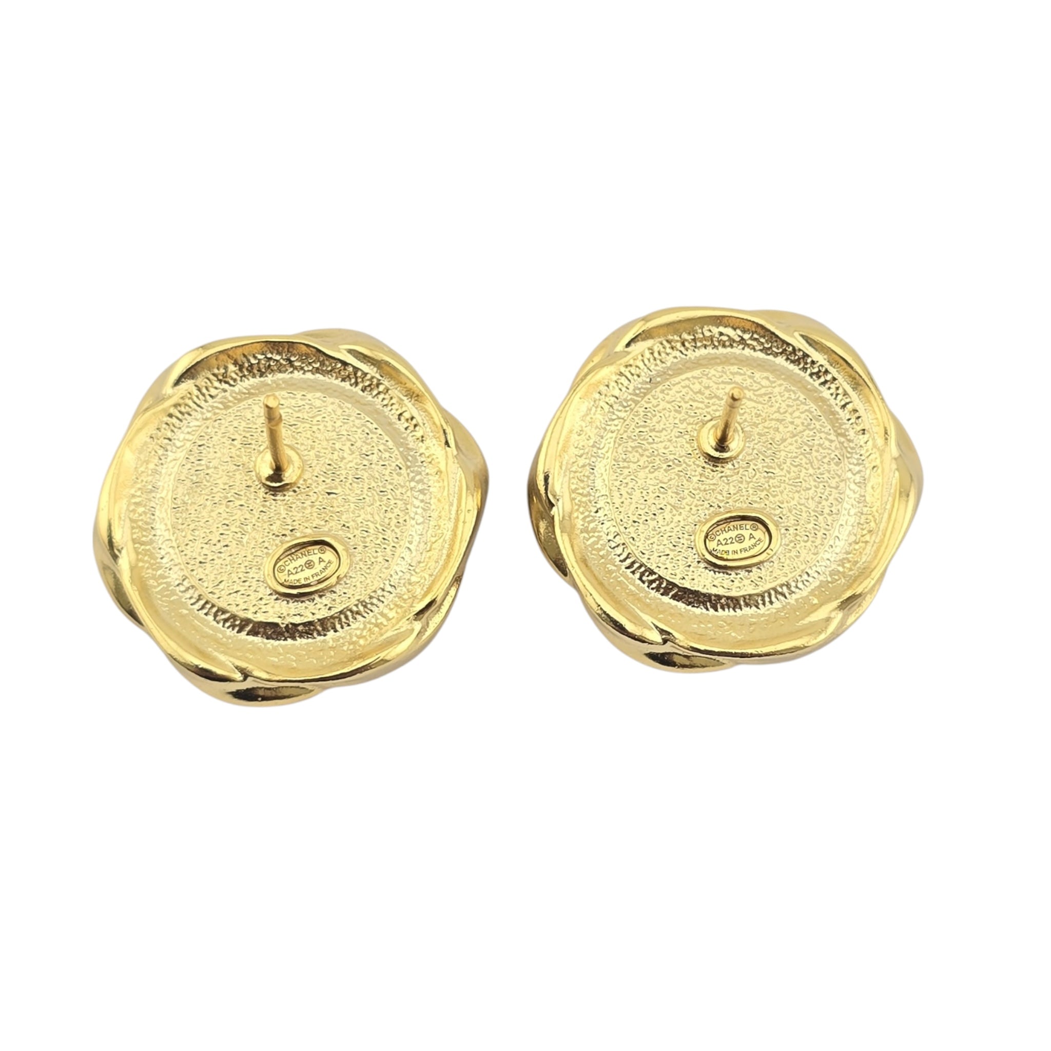 Chanel Resin CC Round Earrings Gold Black A22