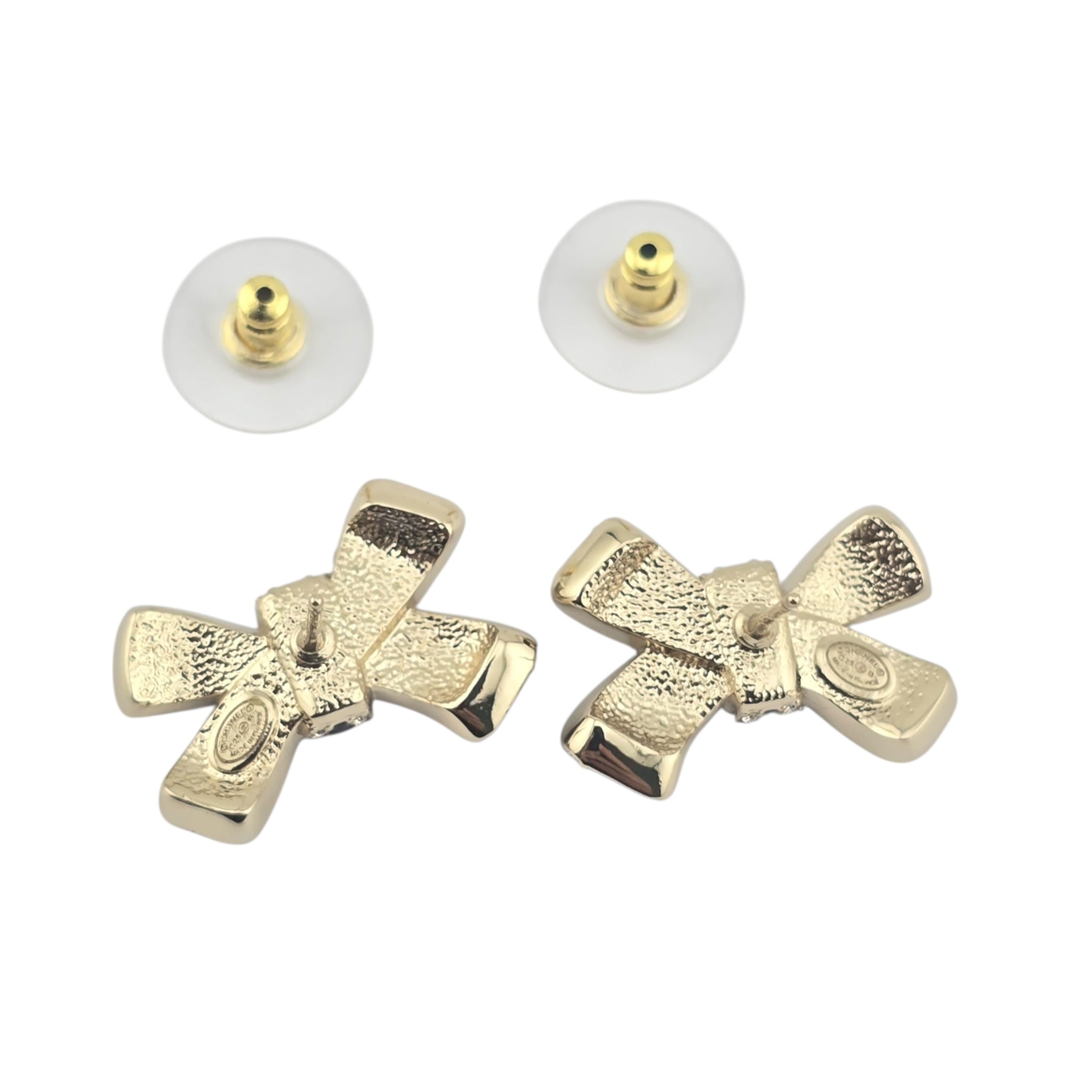 Chanel CC Gold Crystal Enamel Bow Earrings 2025 CHANEL