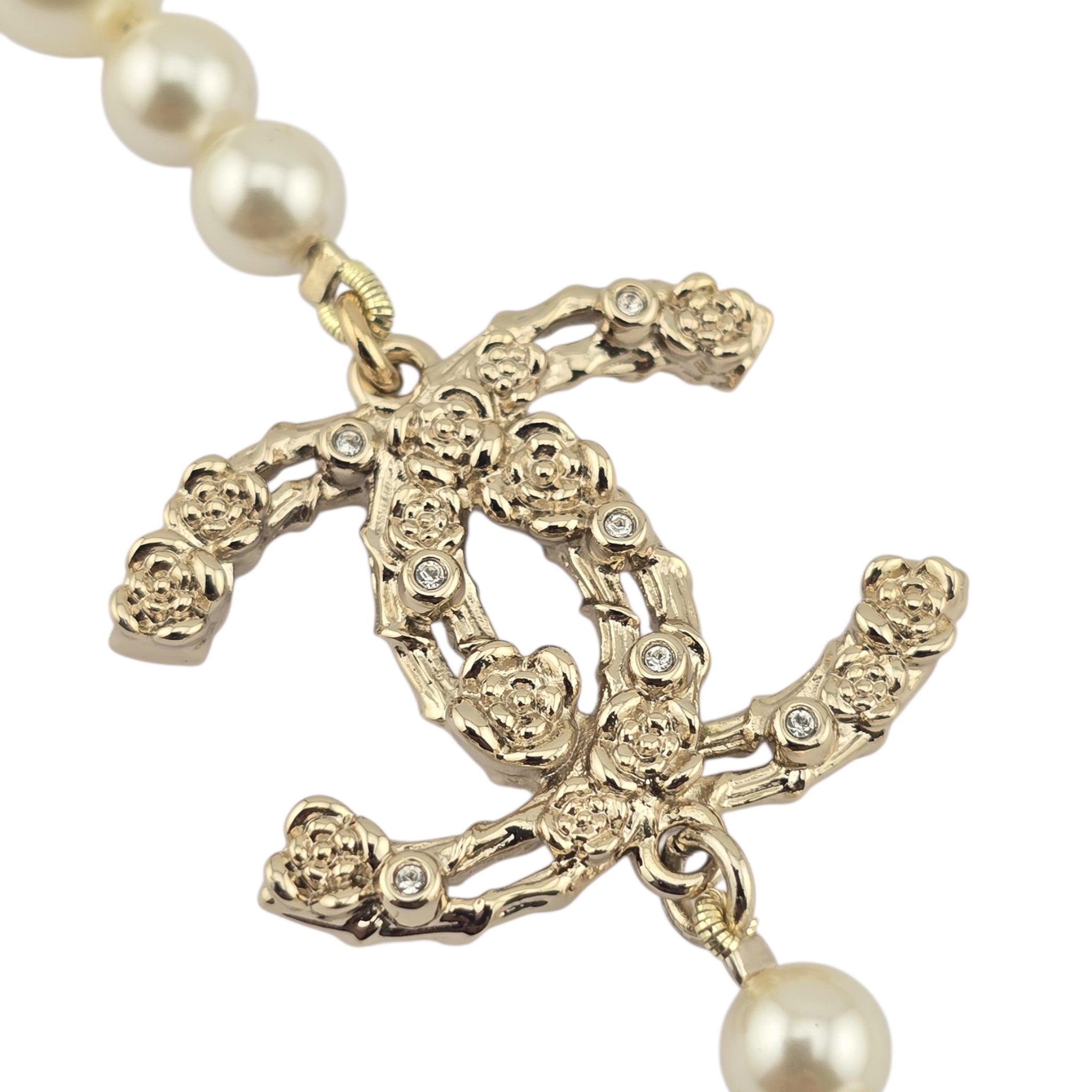 Chanel CC Faux Pearl Crystal Long Floral Necklace 2021 CHANEL