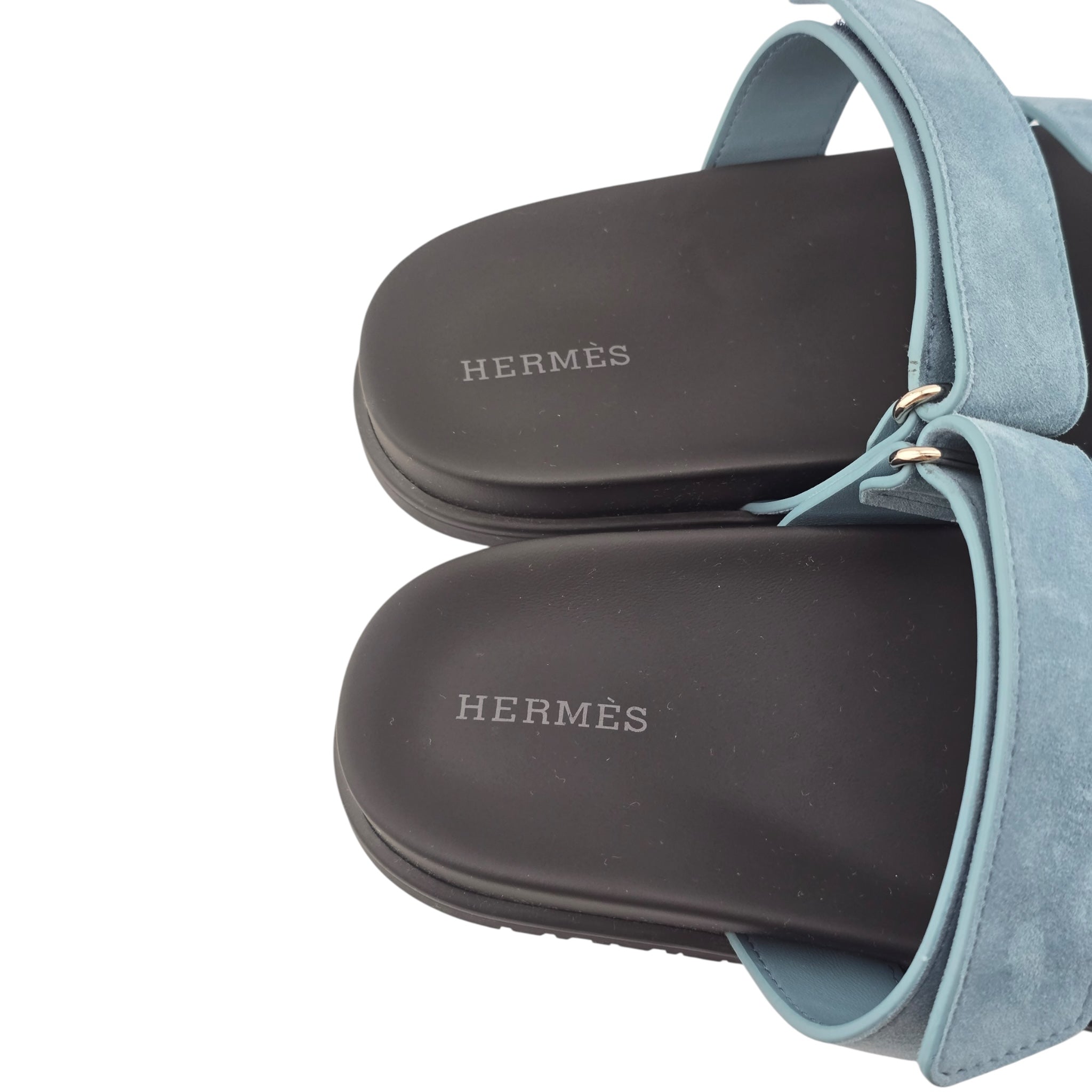 Hermes Chypre Suede Sandal Bleu Mineral 39 UK6 HERMES