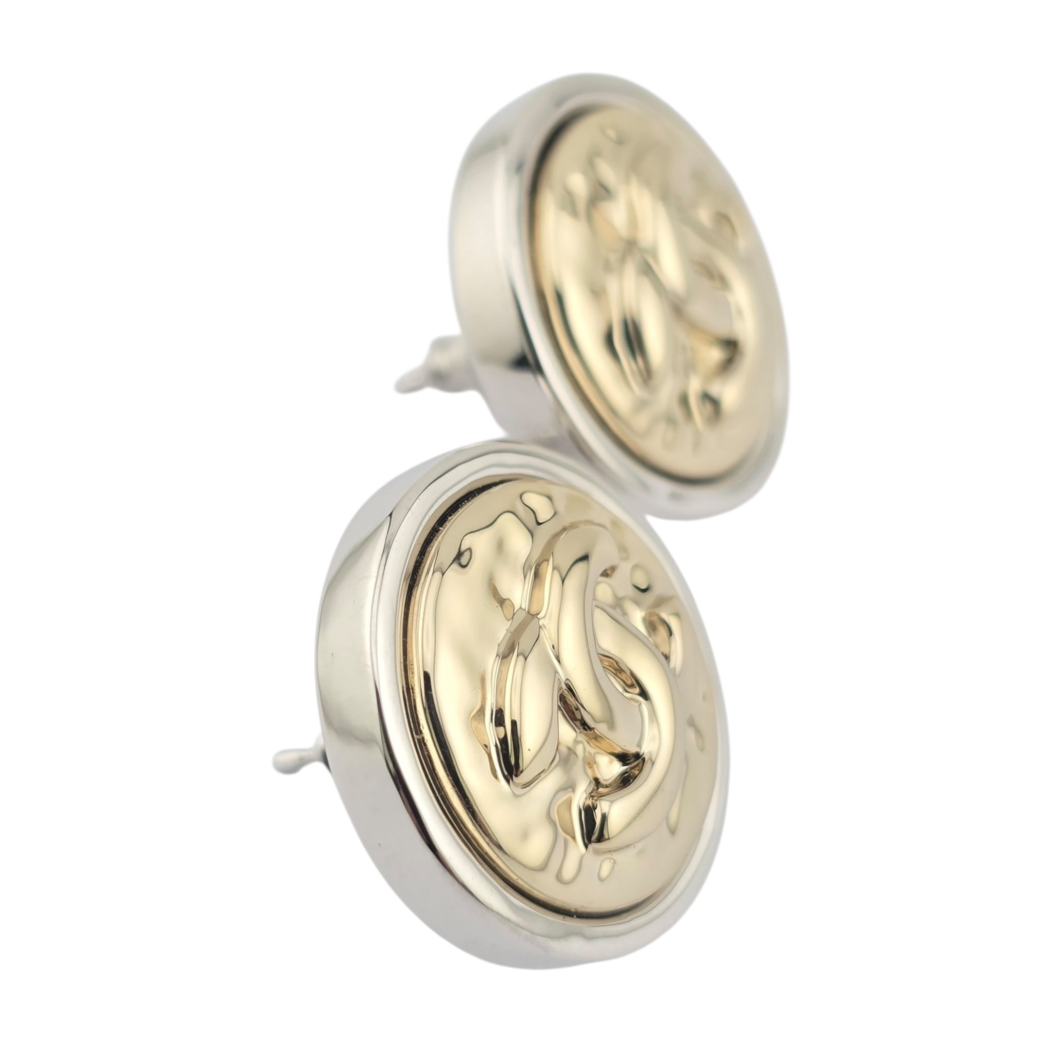 Chanel CC Stud Silver Gold Round Earrings 2025 CHANEL