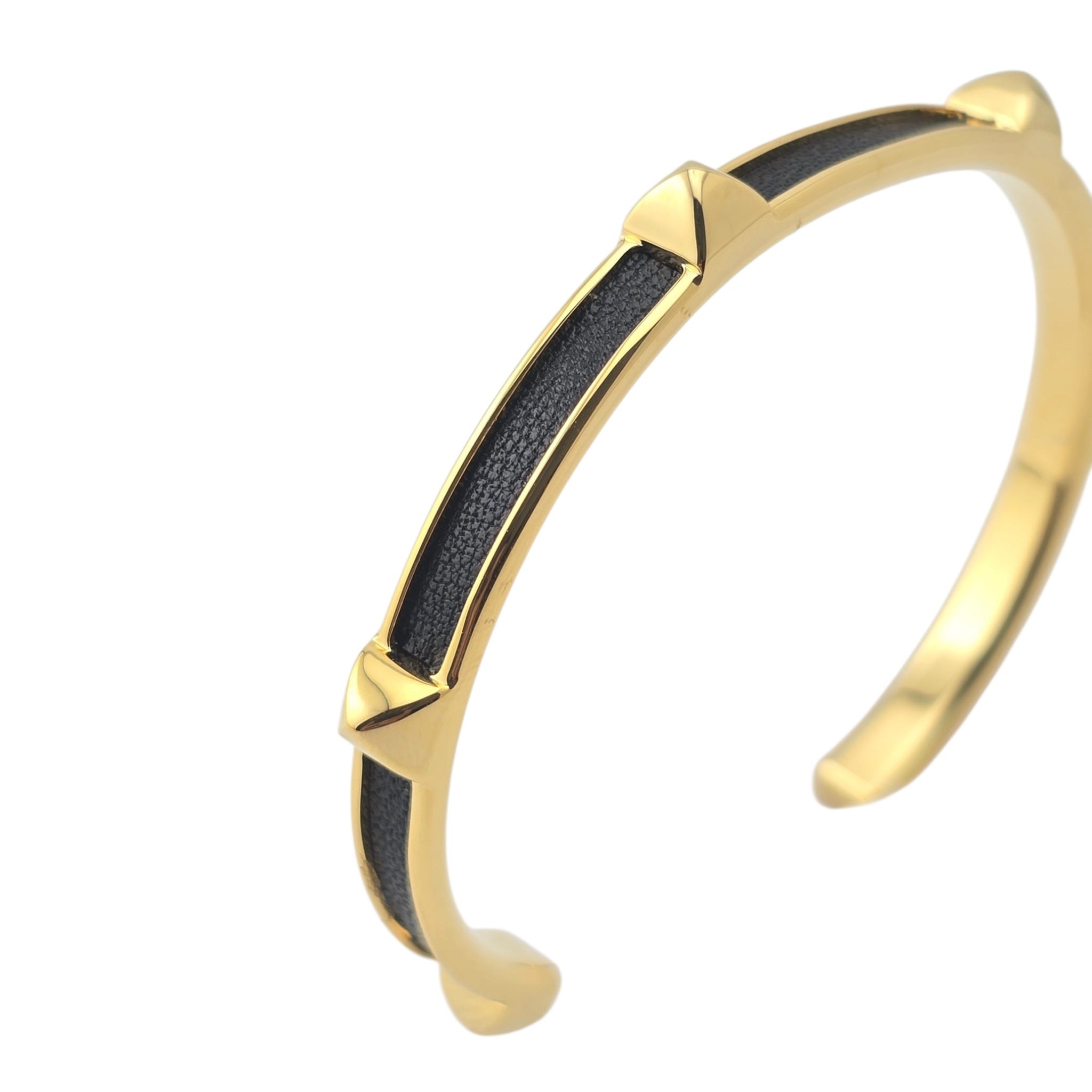 Hermes Athena Black Gold Leather Bracelet HERMES