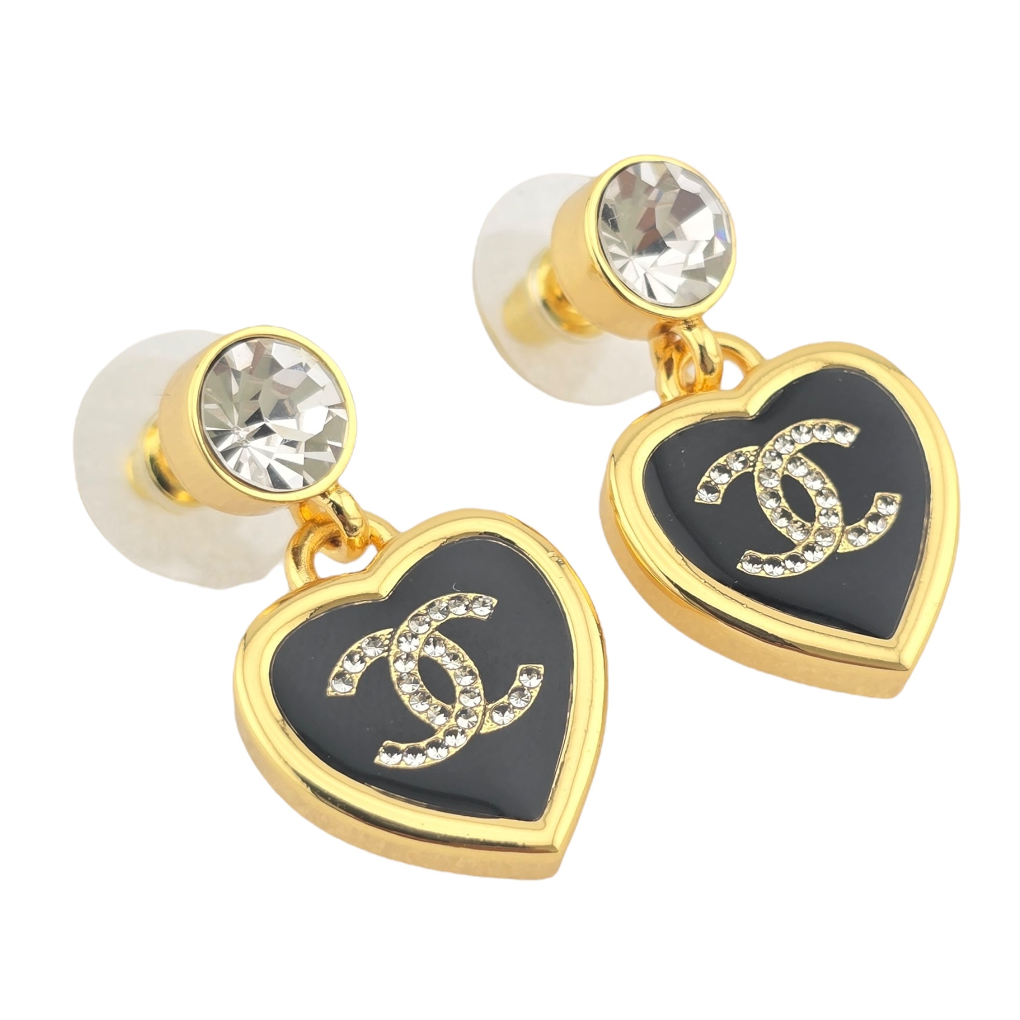 Chanel CC Gold Black Heart Drop Earrings 2025 CHANEL