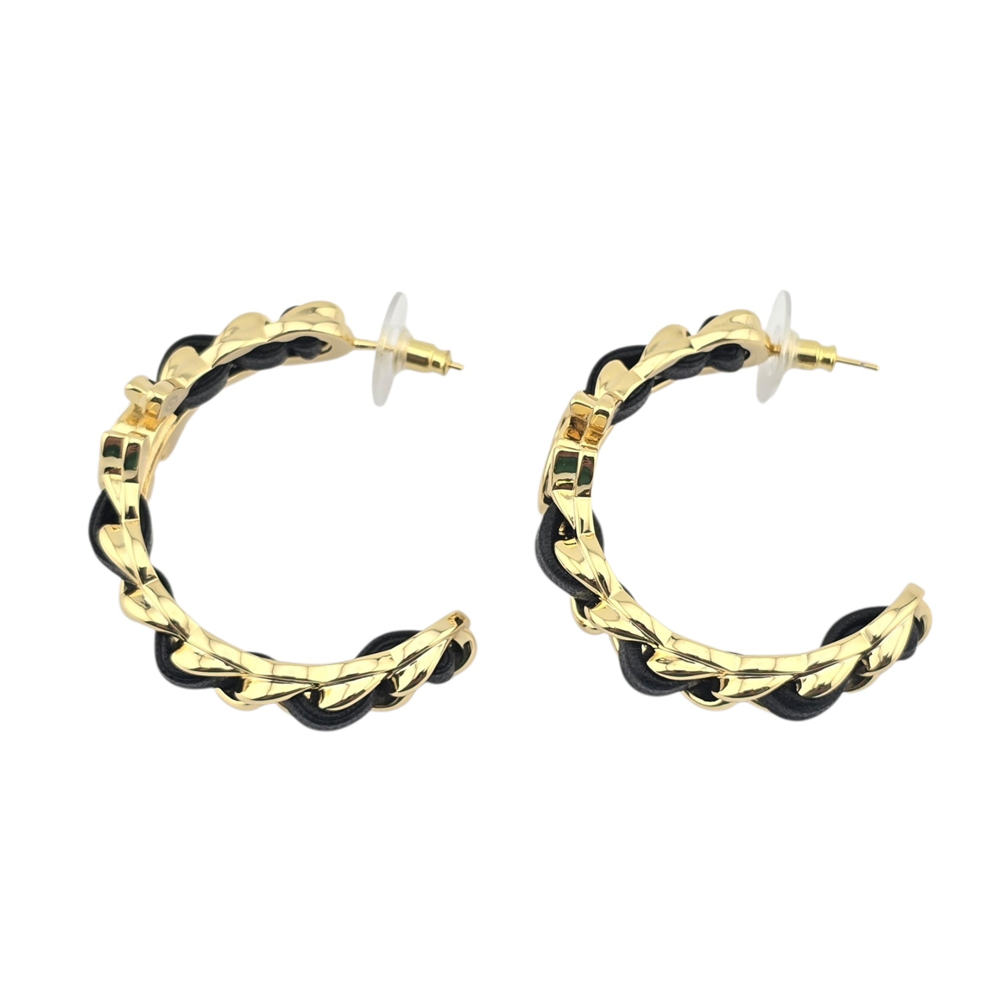 Chanel CC Leather Metal Hoop Earrings 2024 CHANEL