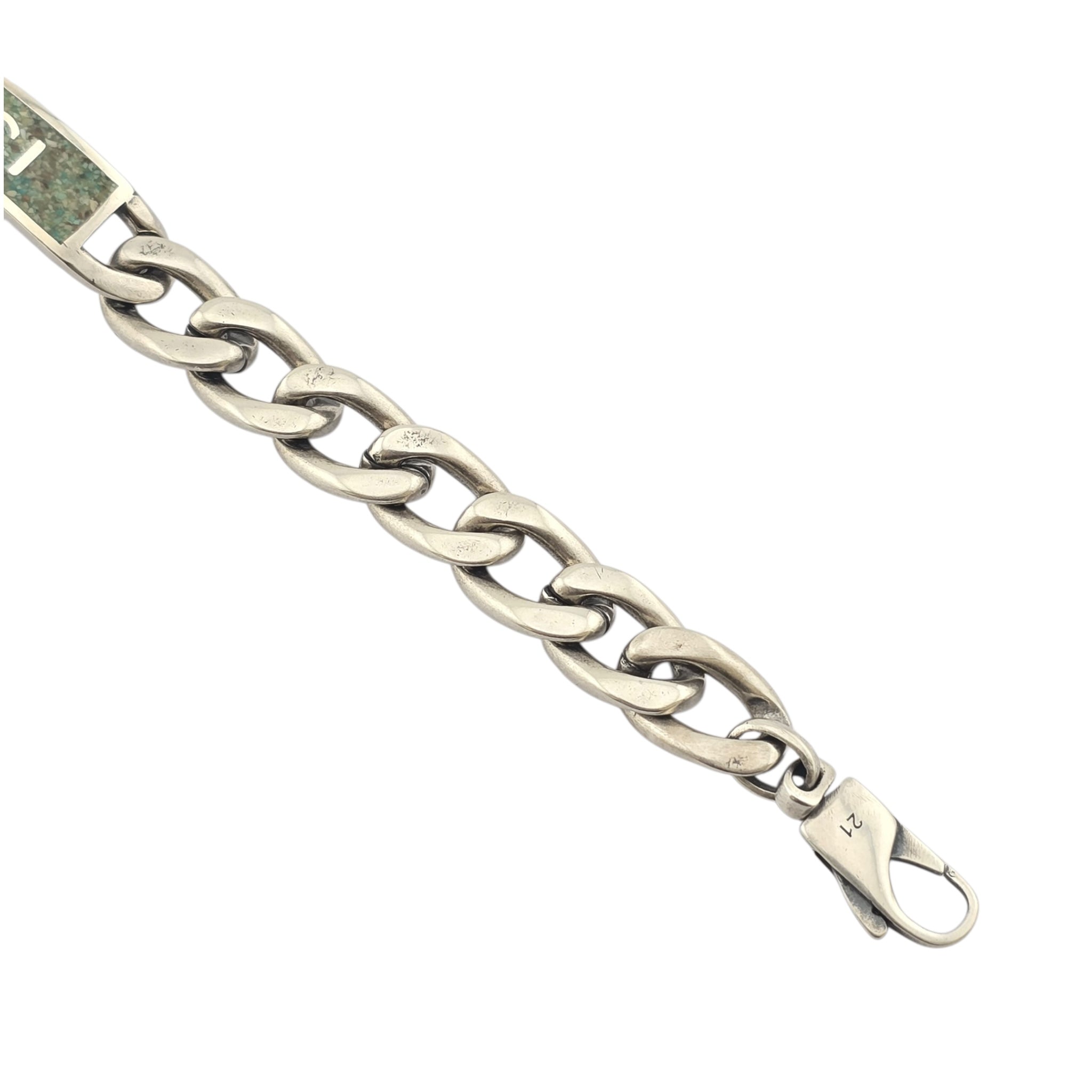 Gucci Silver Green Enamel Logo Bracelet GUCCI