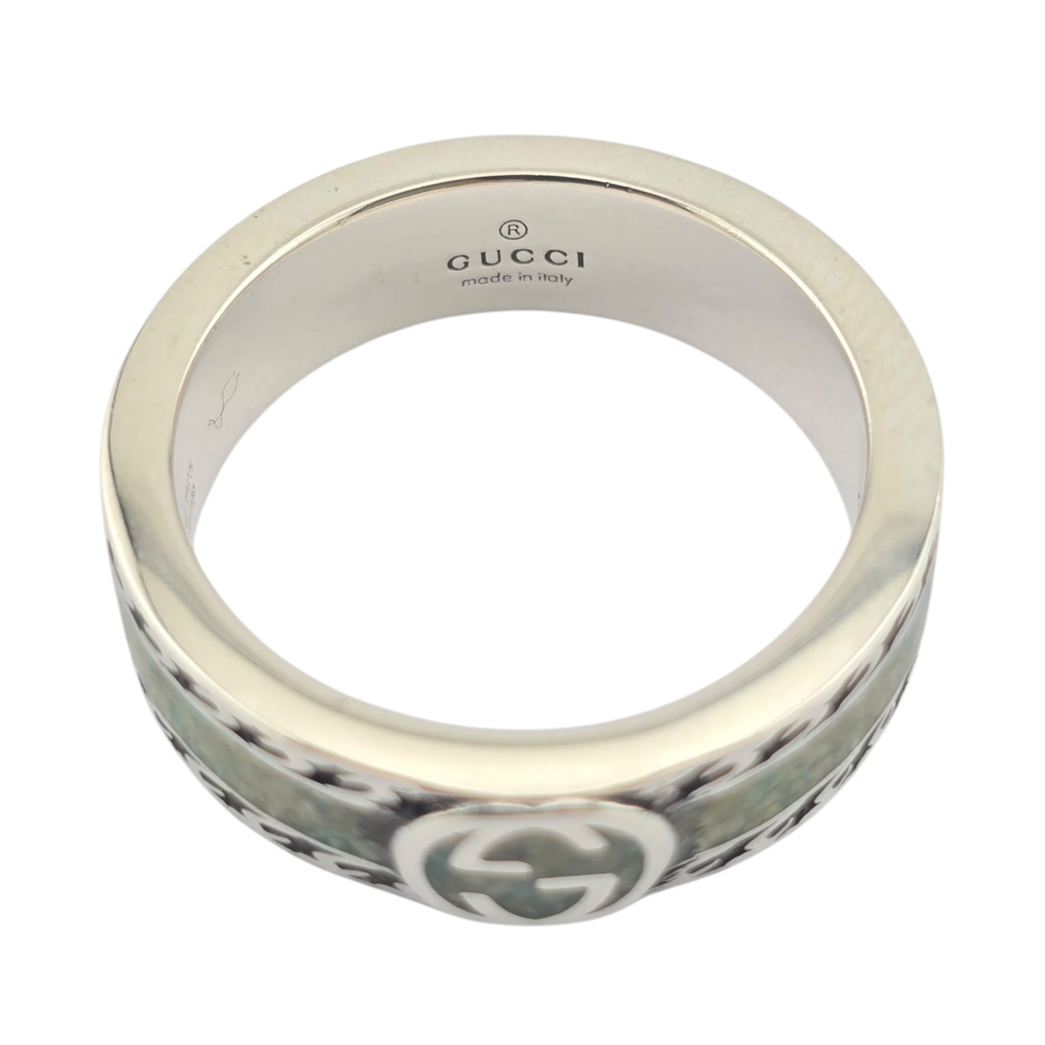 GUCCI Interlocking G Turquoise Enamel Sterling Silver Ring GUCCI